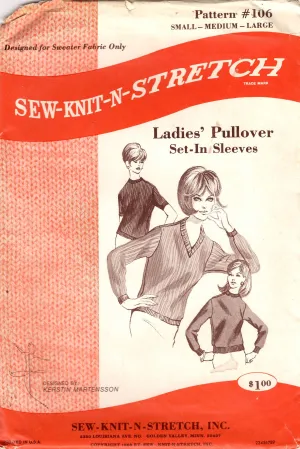 1960’s Sew Knit N Stretch Pullover Sweater with Set-in Sleeves Pattern - S-L - No. 106