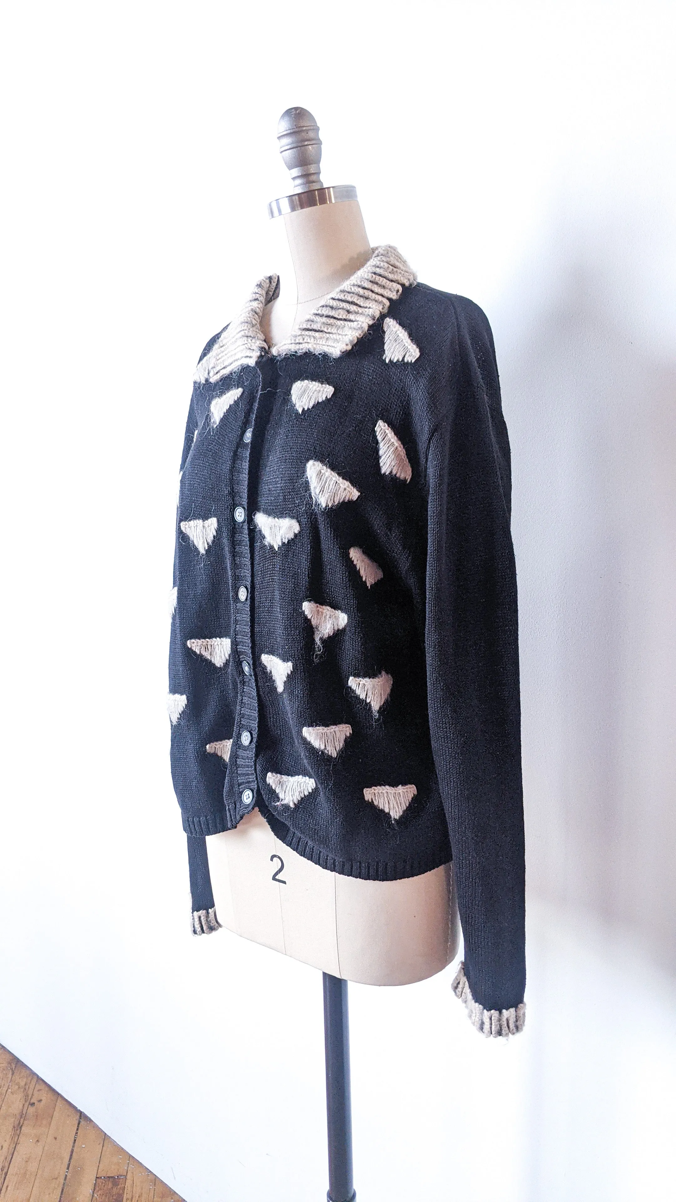 1980s Vivian Wang Triangular Front Knit Sweater, sz. L