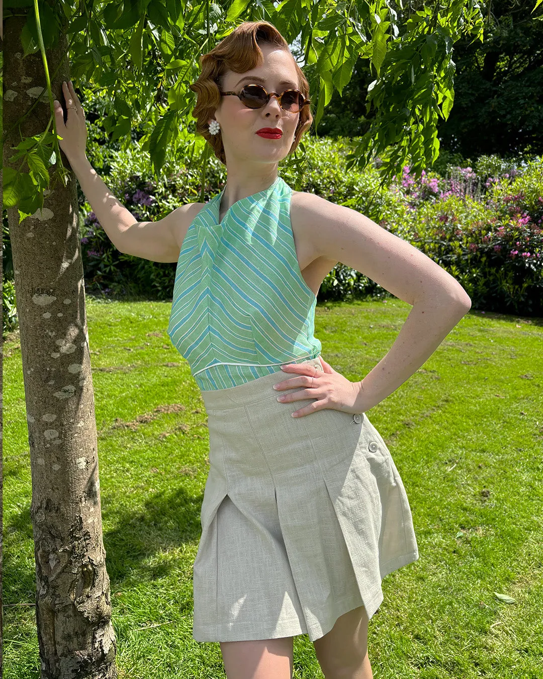30s Pleated Shorts - Ecru Natural Fibre