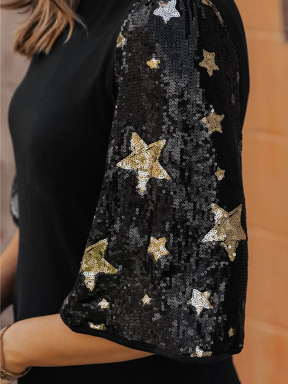 3/4 Sleeve Sequin Star Top