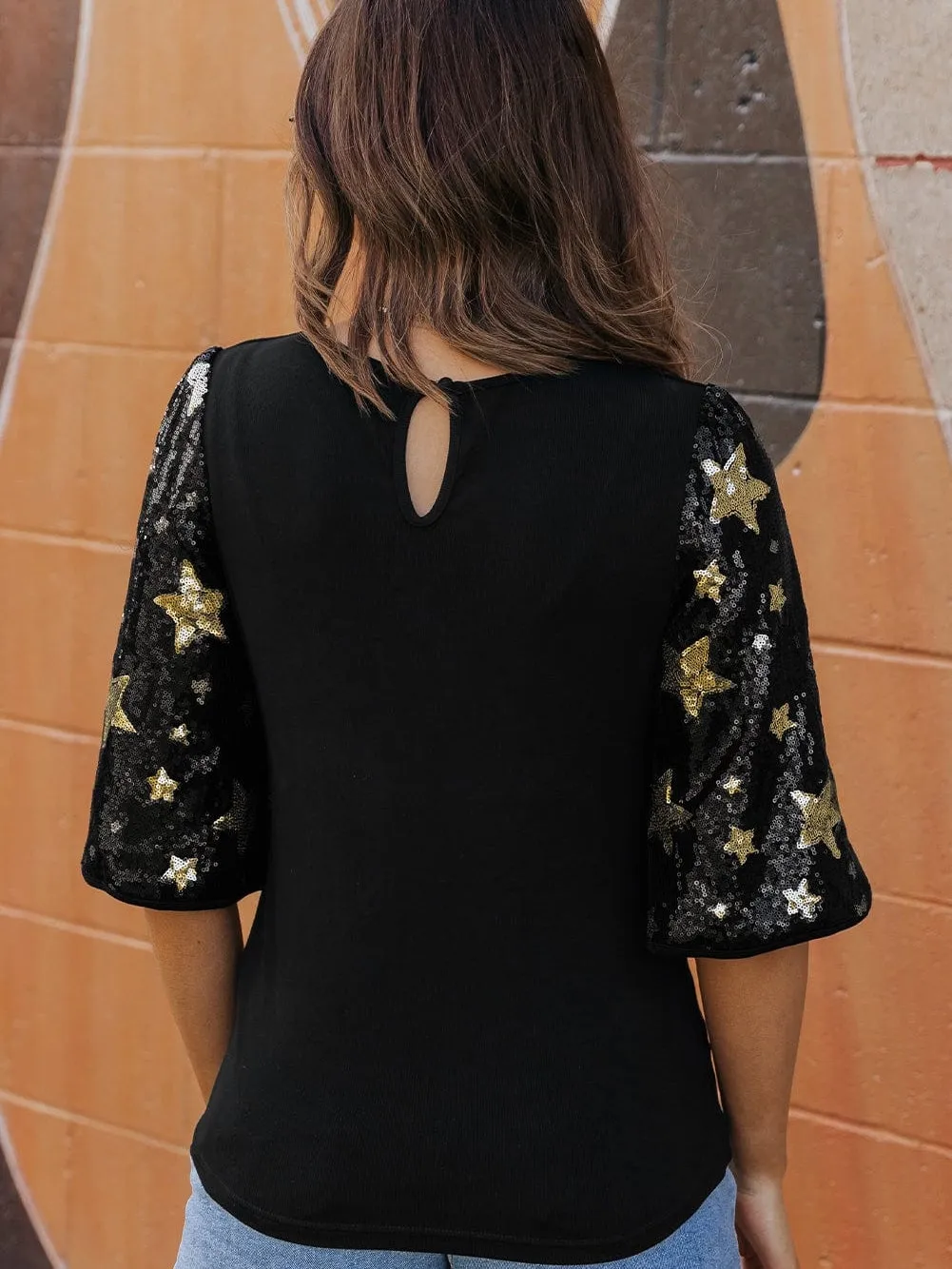 3/4 Sleeve Sequin Star Top