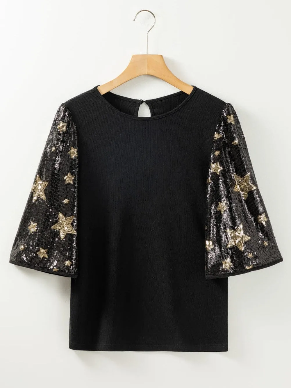 3/4 Sleeve Sequin Star Top