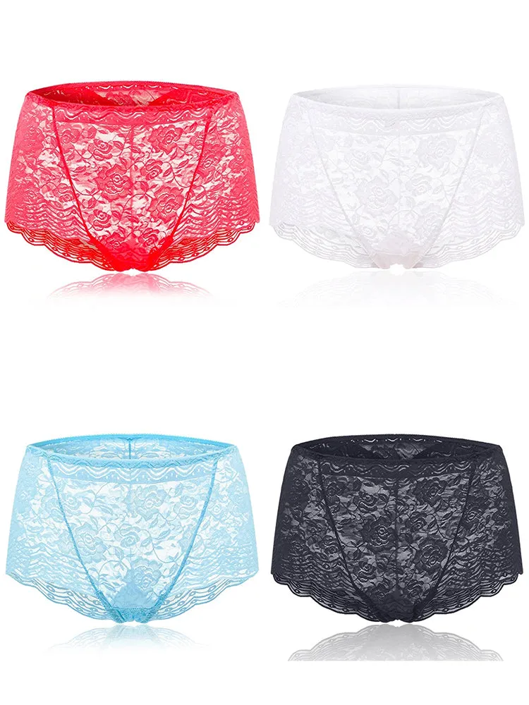 4-Pack Lace Embroidered Breathable Soft Panties