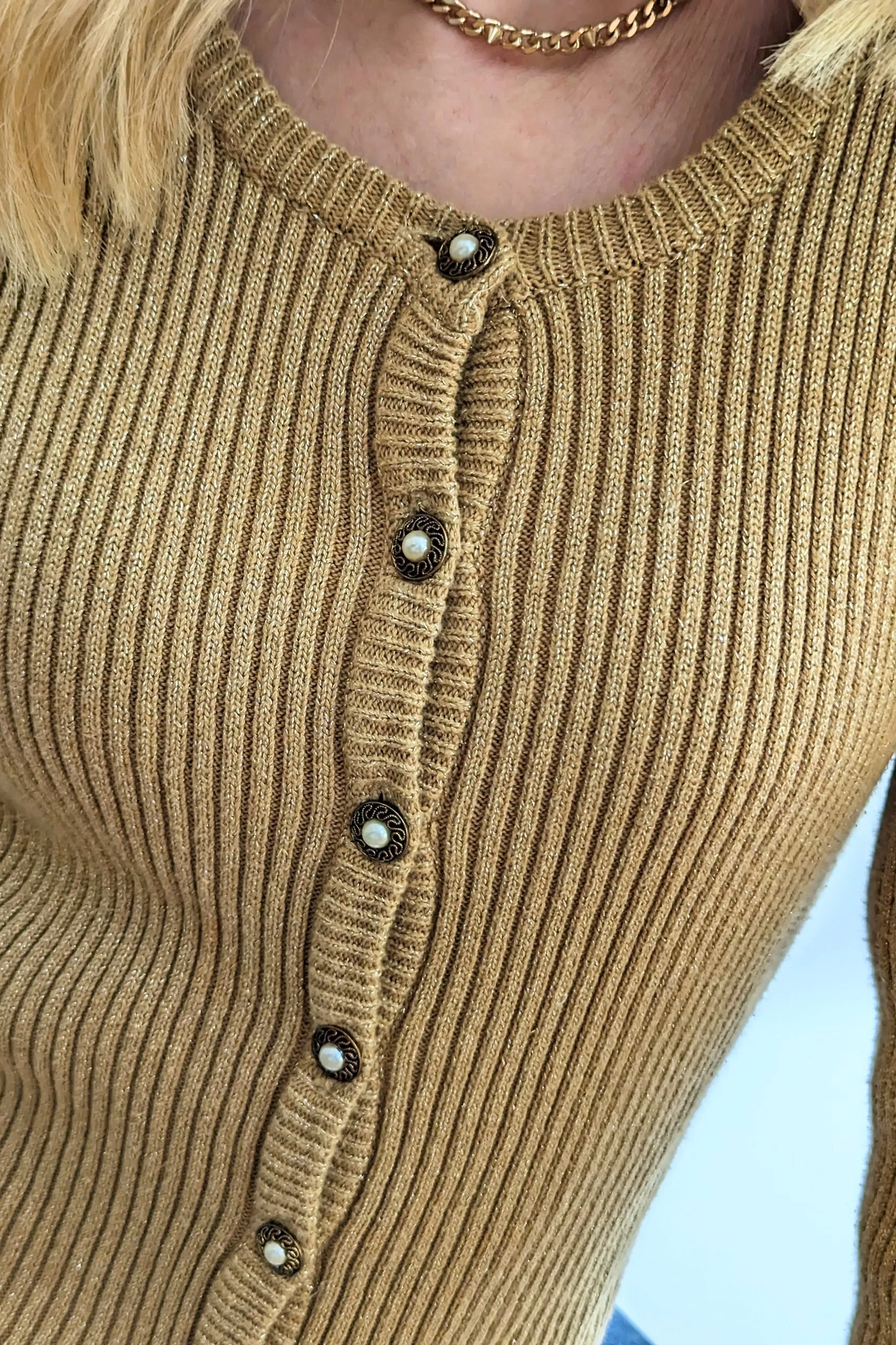 80s Vintage Laura Ashley Gold Ribbed Cardigan