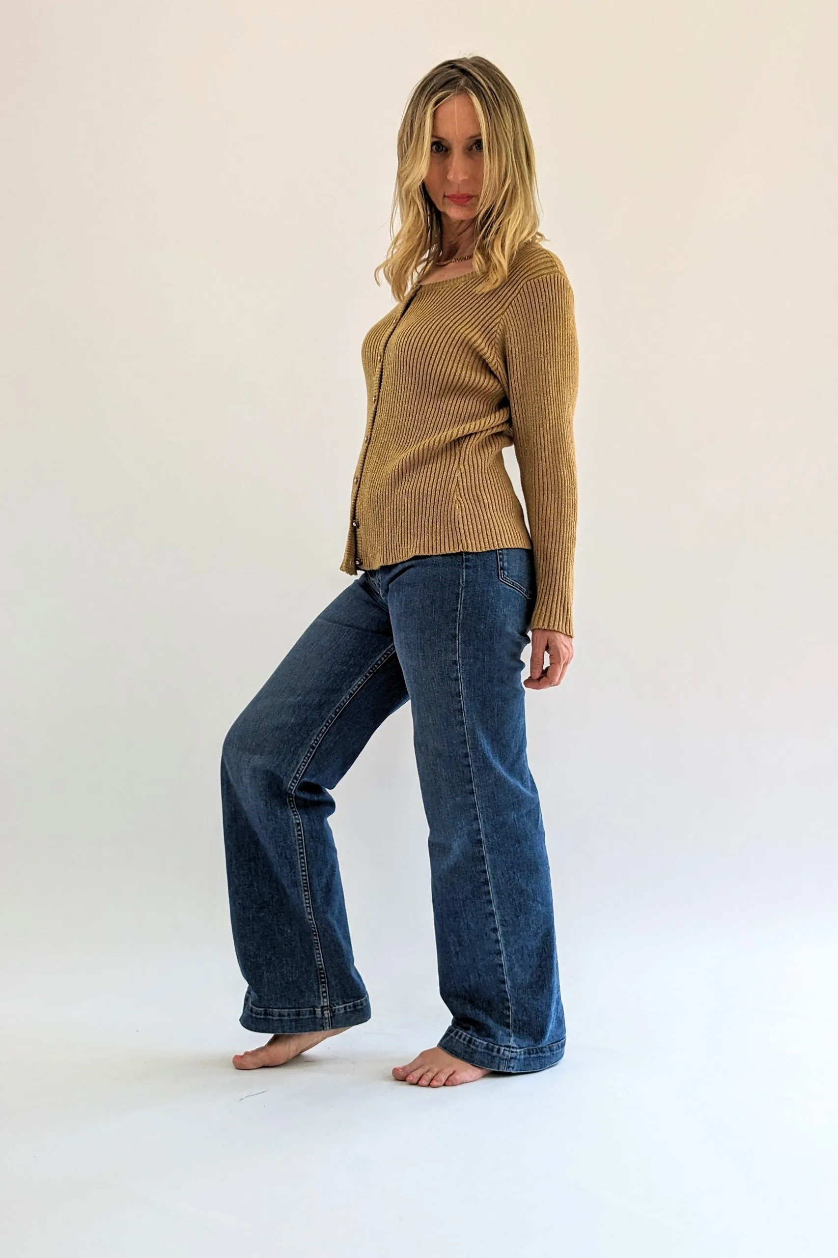 80s Vintage Laura Ashley Gold Ribbed Cardigan