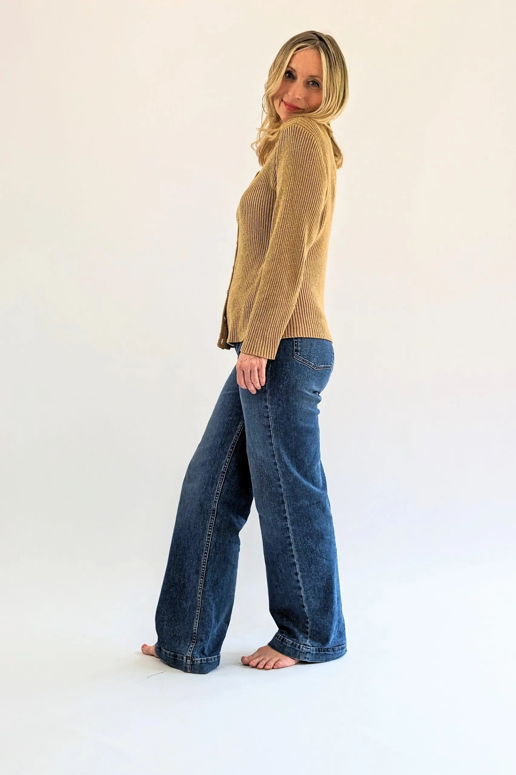 80s Vintage Laura Ashley Gold Ribbed Cardigan