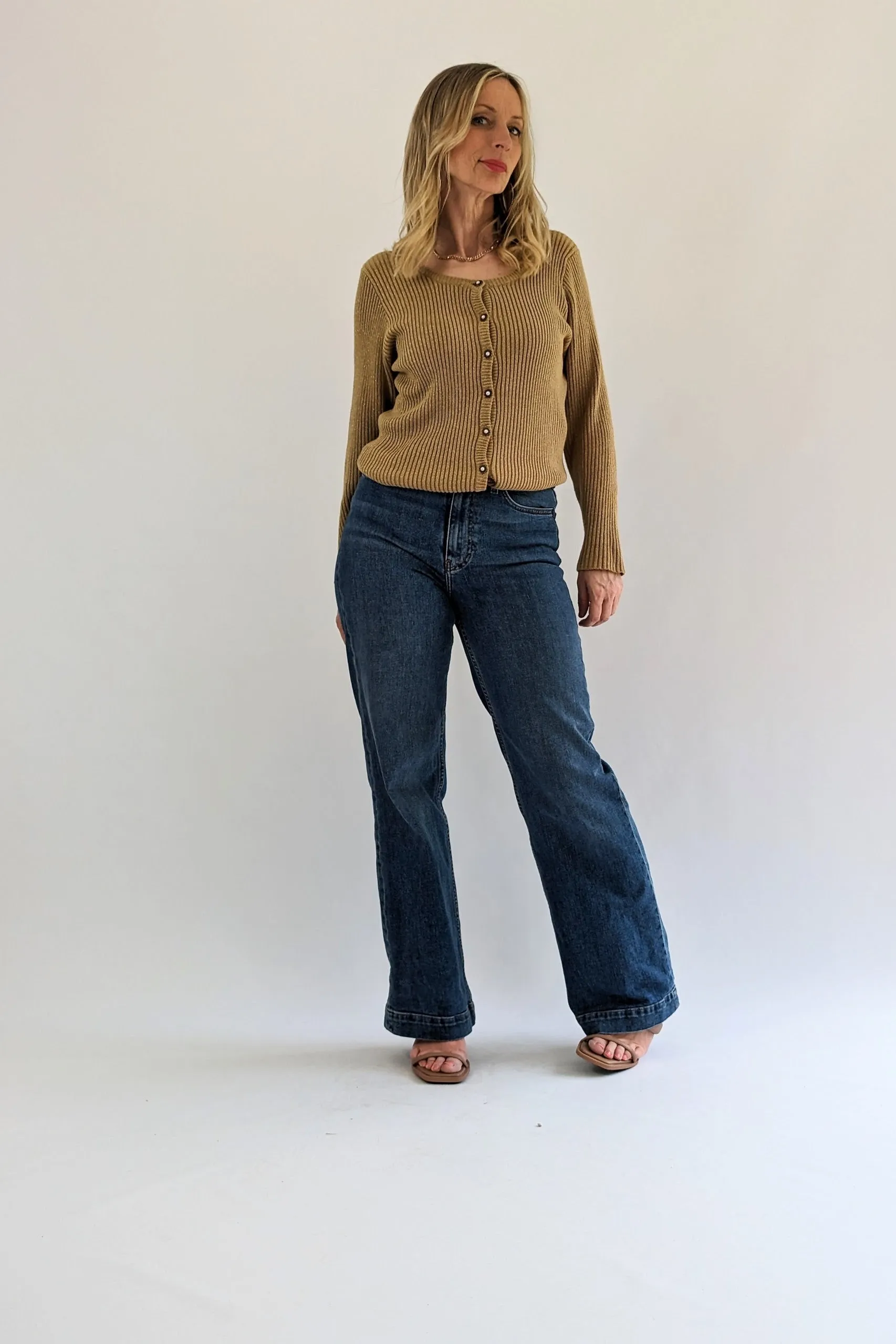 80s Vintage Laura Ashley Gold Ribbed Cardigan