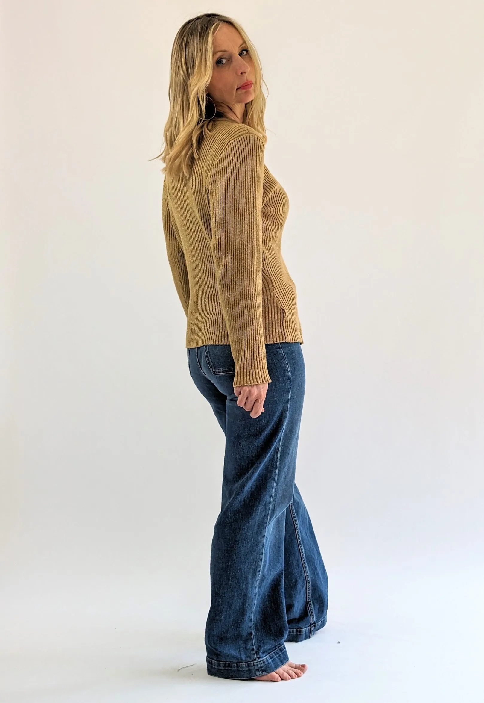 80s Vintage Laura Ashley Gold Ribbed Cardigan