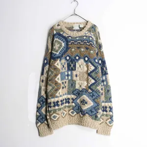 abstract pattern ramie×cotton hand knit