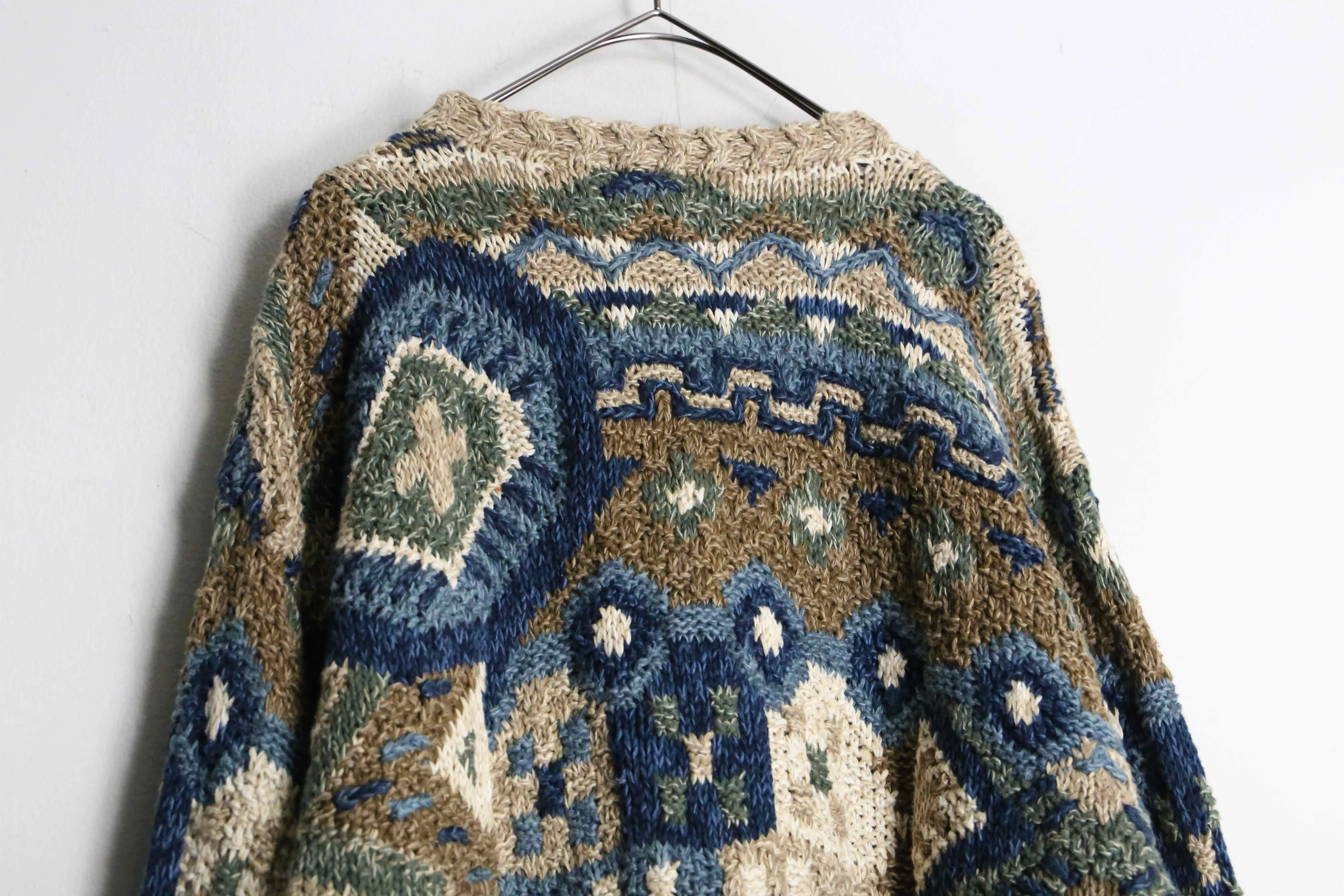 abstract pattern ramie×cotton hand knit