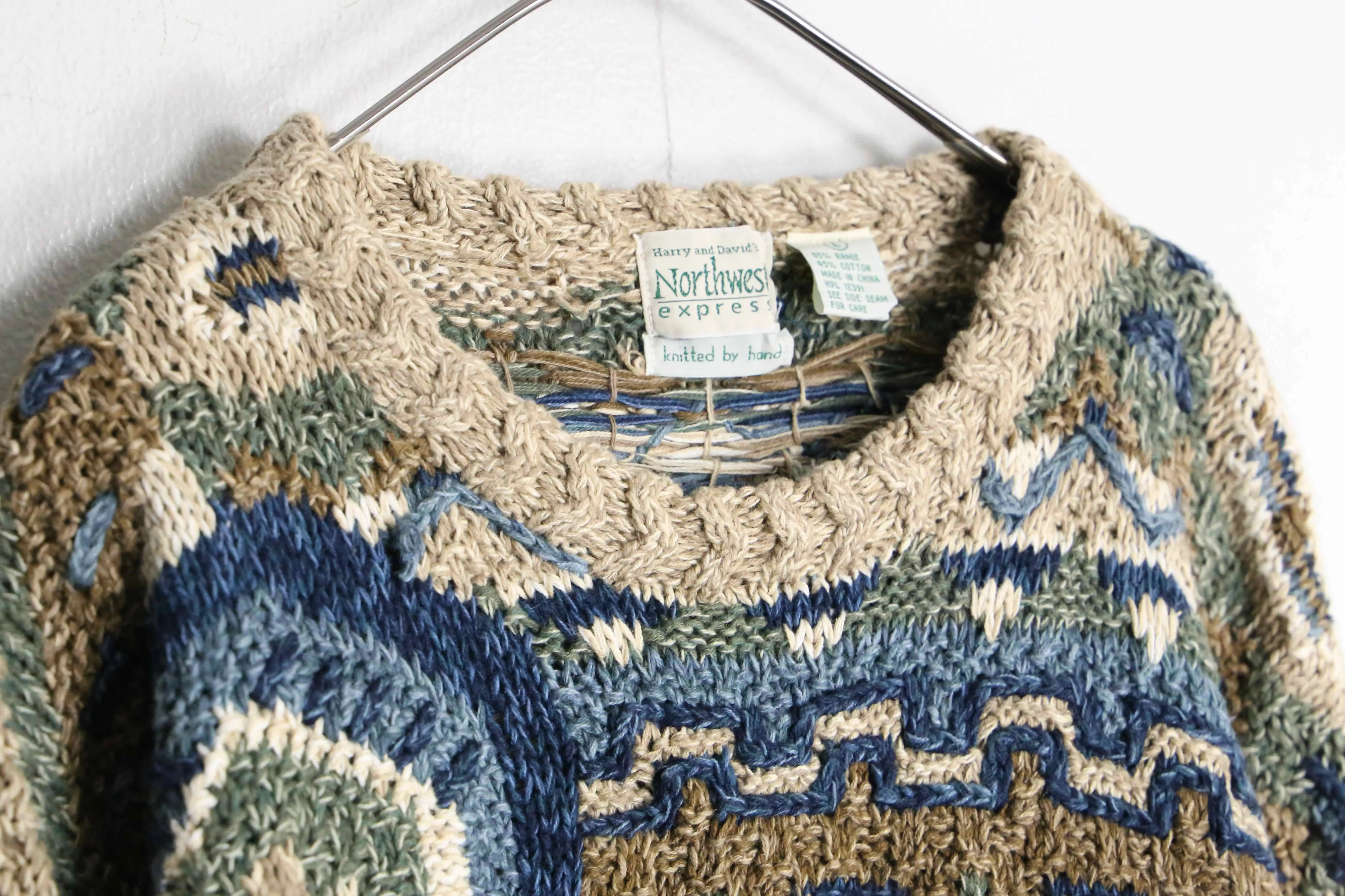 abstract pattern ramie×cotton hand knit