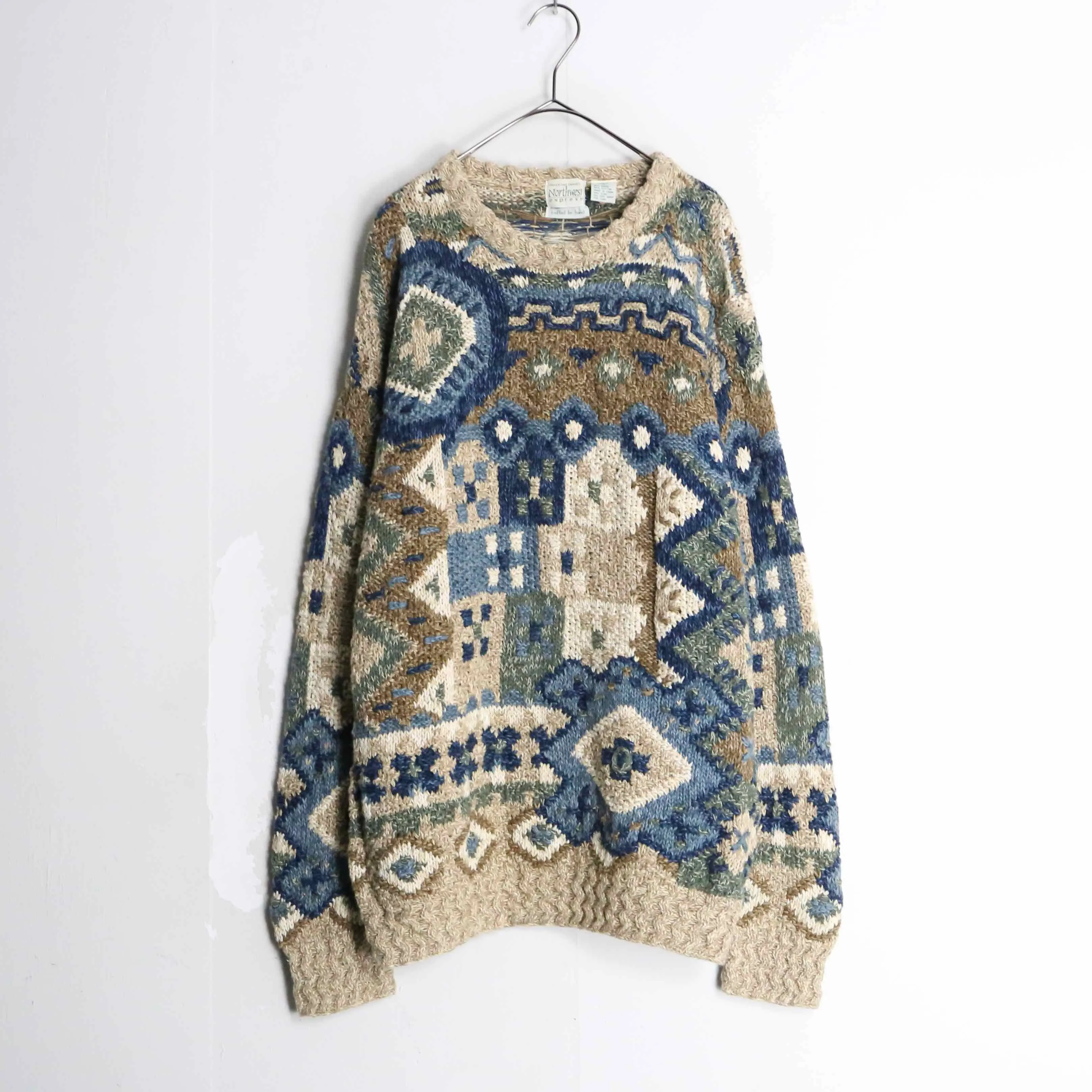 abstract pattern ramie×cotton hand knit