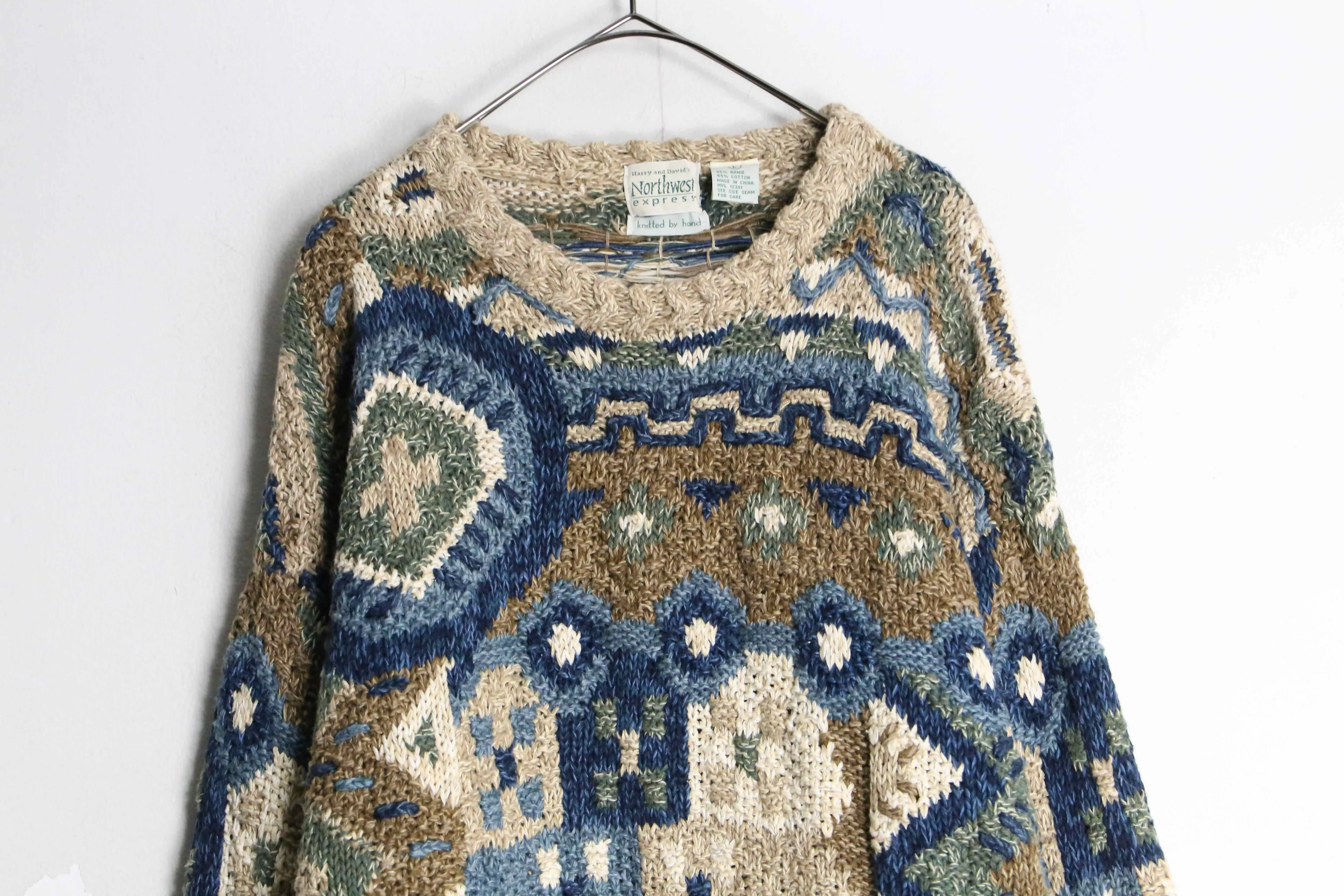 abstract pattern ramie×cotton hand knit