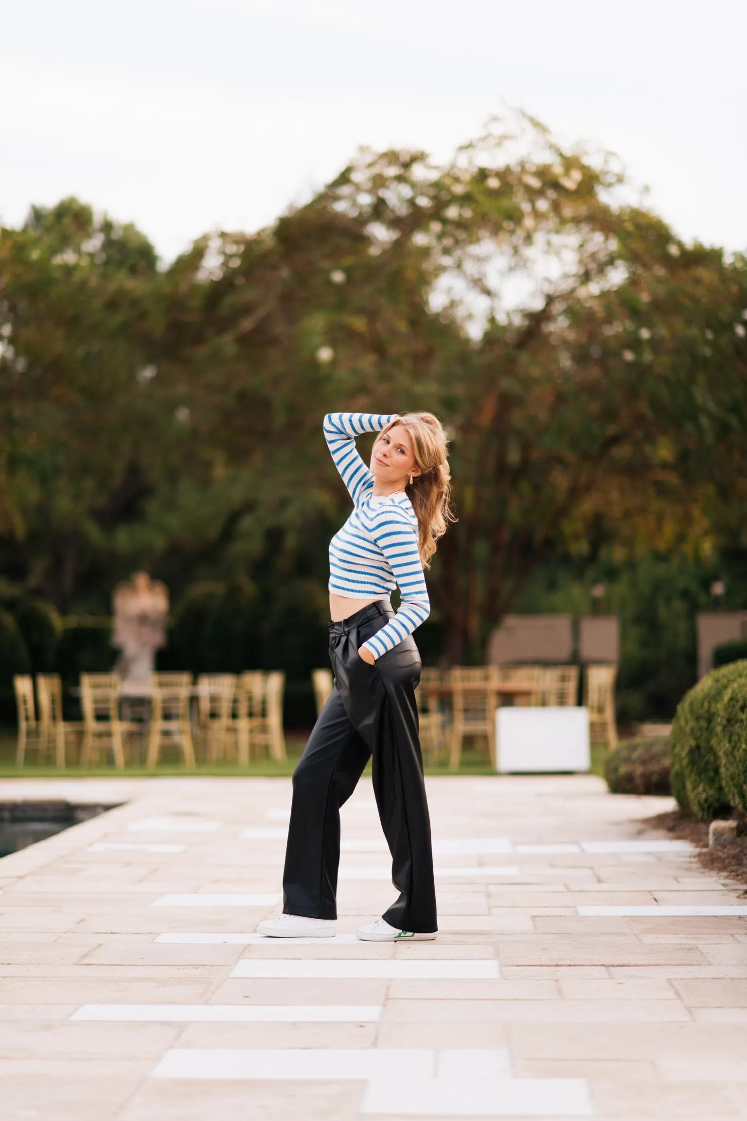 Adrienne Crew Long Sleeve Striped Top - Blue