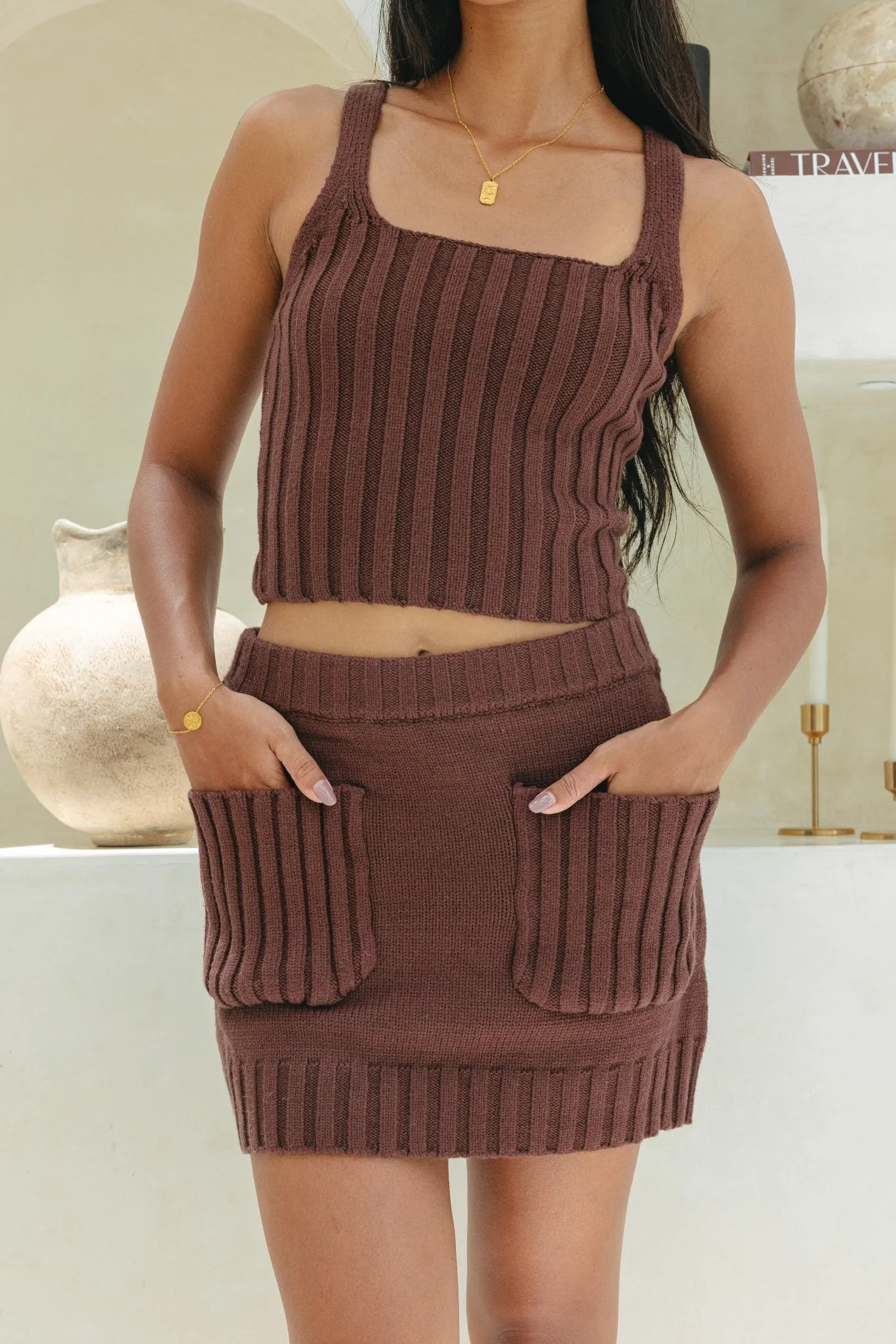Alice Brown Knit Mini Skirt