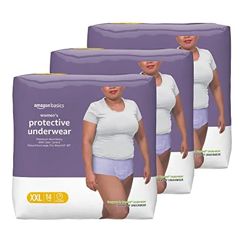 Amazon Basics Incontinence & Postpartum Underwear for Women, Maximum Absorbency, 2X-Large, 42 Count, 3 Packs of 14 (Previously Solimo)