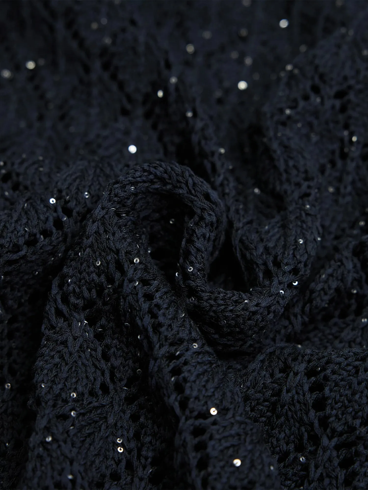 Amoretu Lyocell & Linen Openwork Sequin Knitted Top