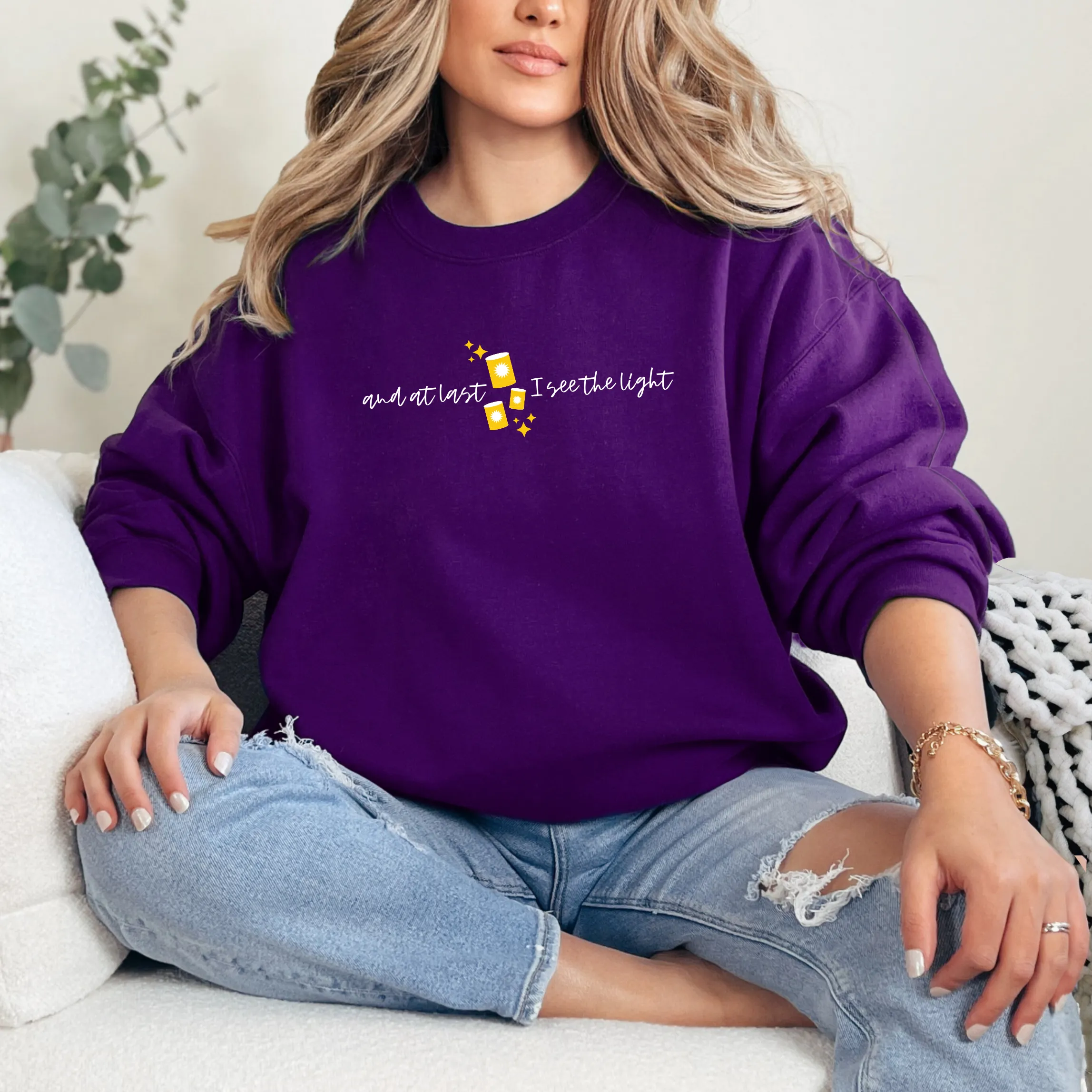 And At Last I See The Light on Princess Purple Gildan Heavy Blend Sweatshirt
