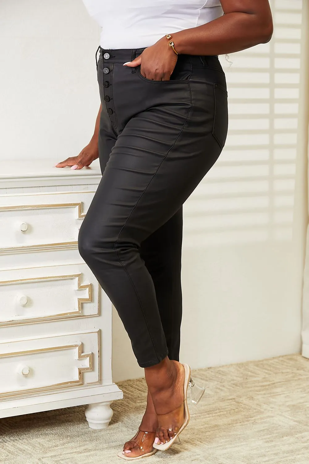 *APP EXCLUSIVE* Kancan Black Coated Ankle Skinny Jeans