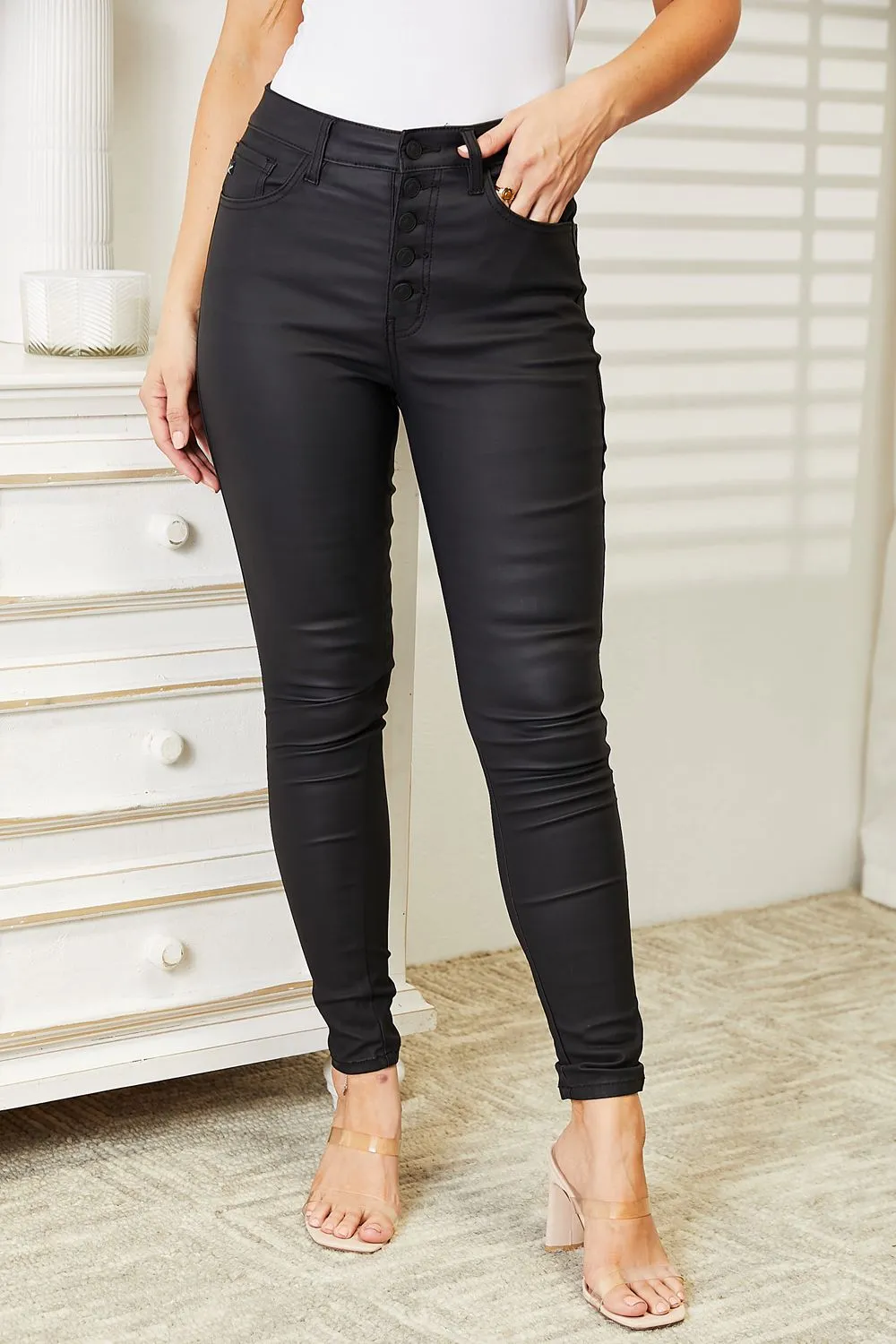 *APP EXCLUSIVE* Kancan Black Coated Ankle Skinny Jeans