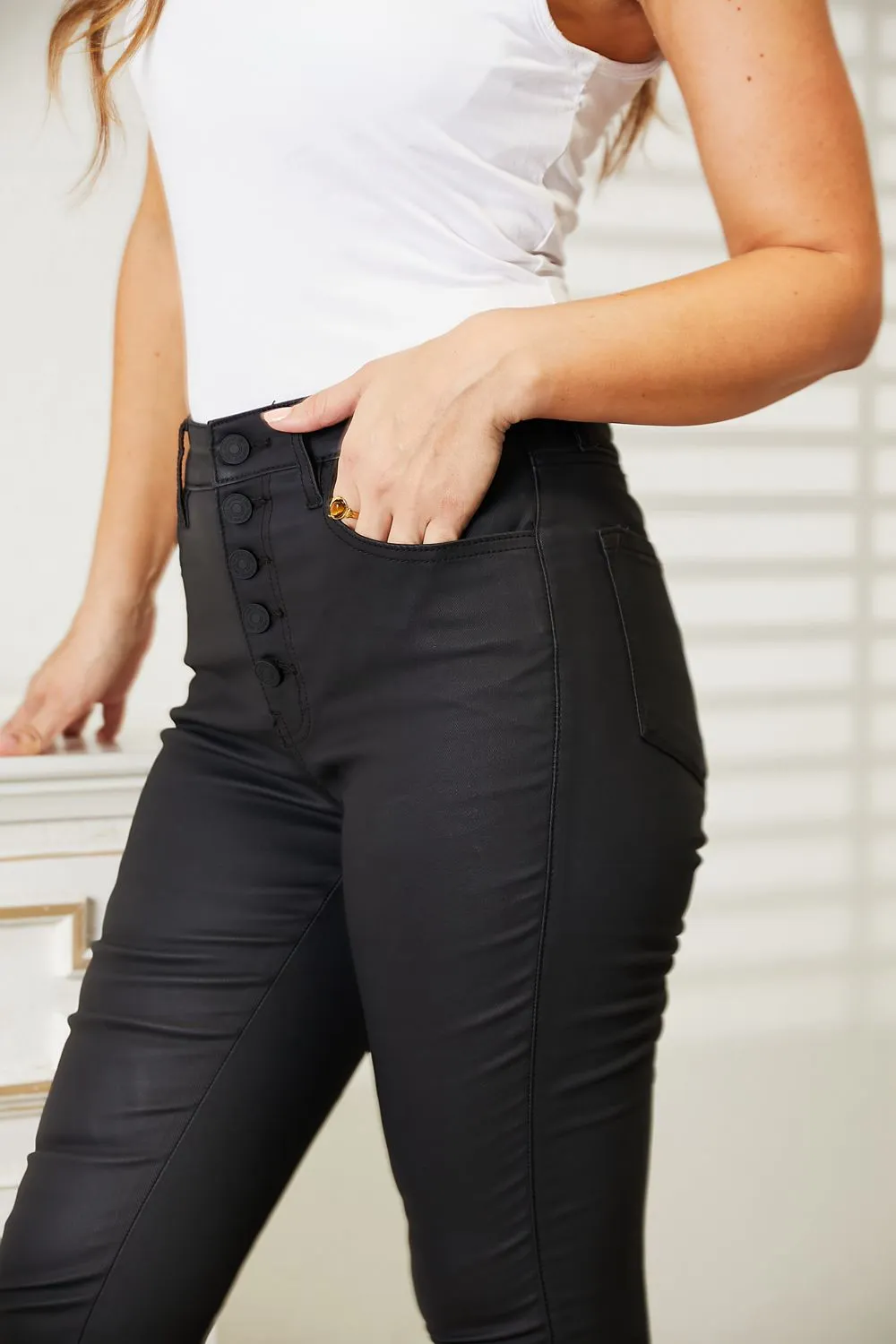 *APP EXCLUSIVE* Kancan Black Coated Ankle Skinny Jeans