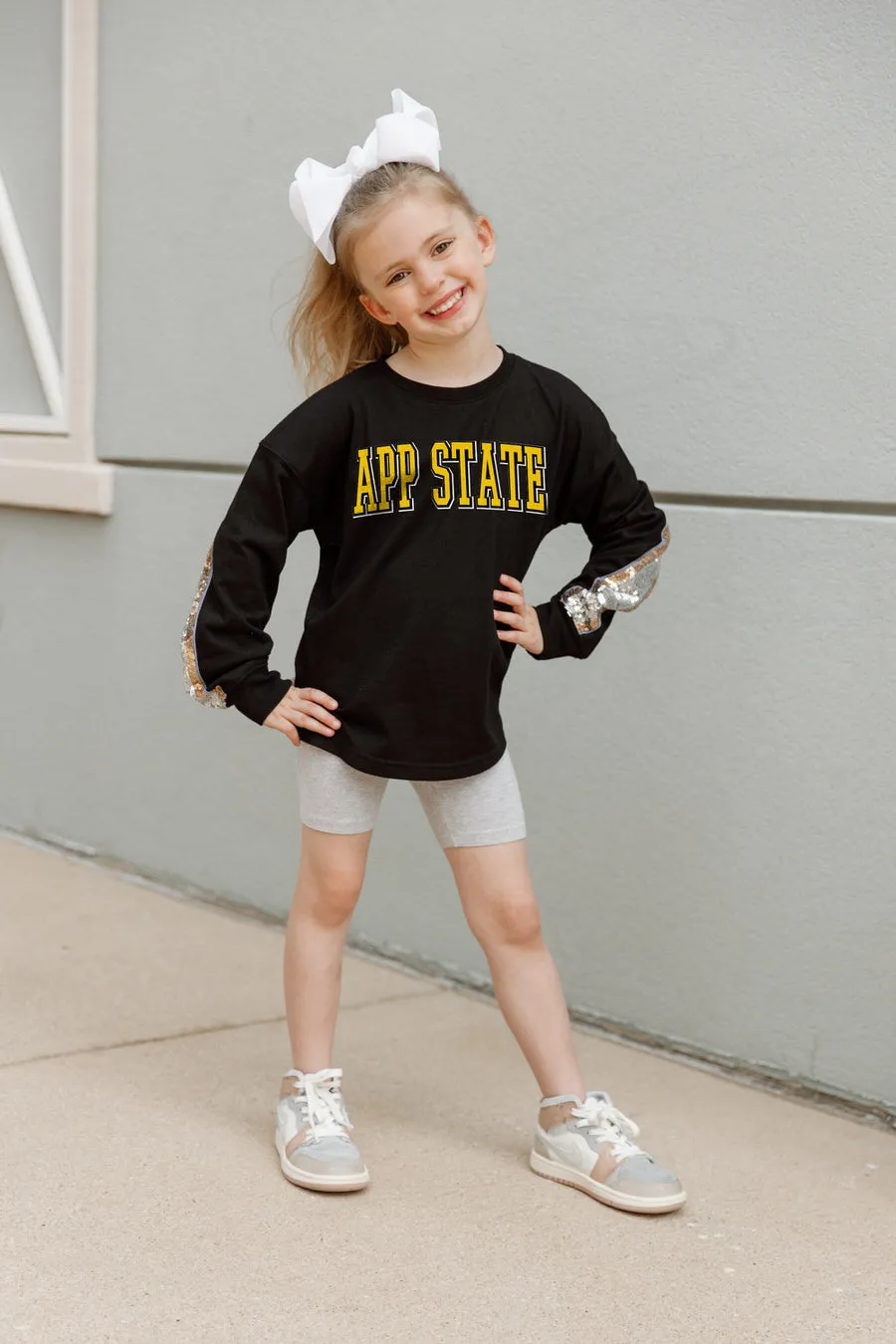 APPALACHIAN STATE MOUNTAINEERS GUESS WHO'S BACK KIDS SEQUIN YOKE PULLOVER