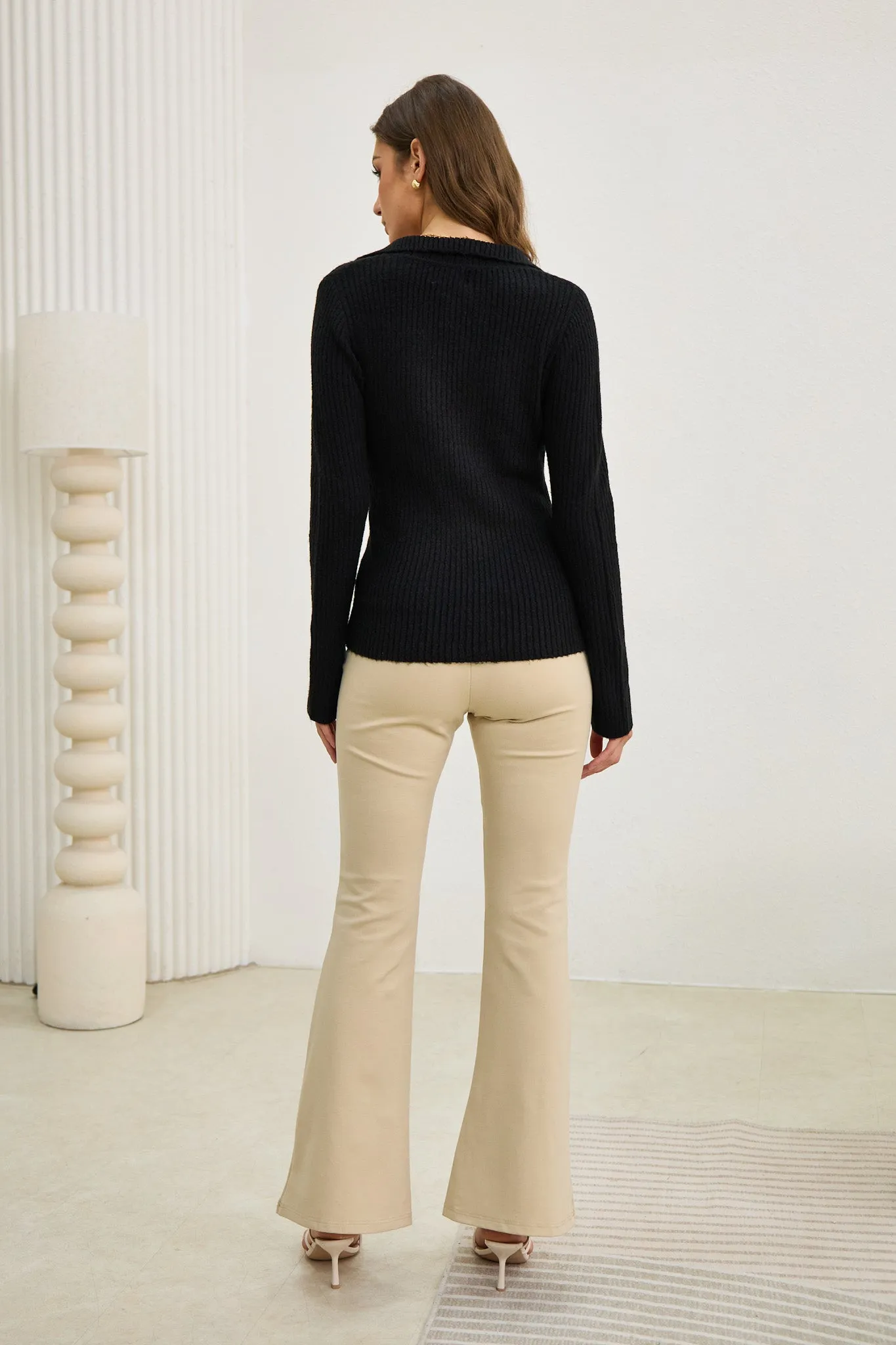 Audrey Black Split Long Sleeve Knit Top