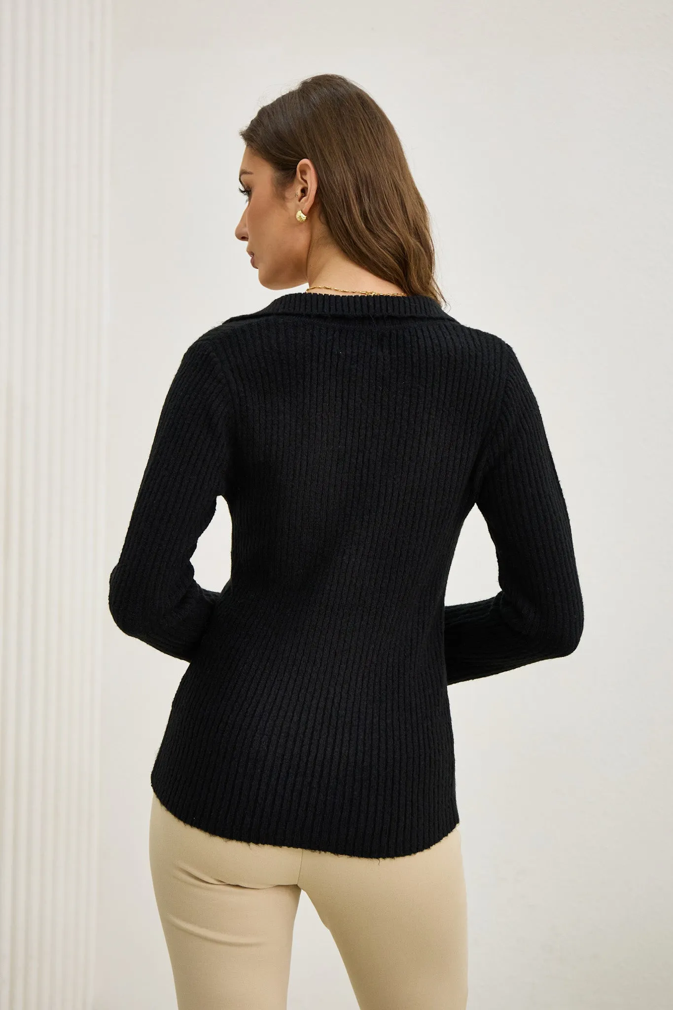 Audrey Black Split Long Sleeve Knit Top
