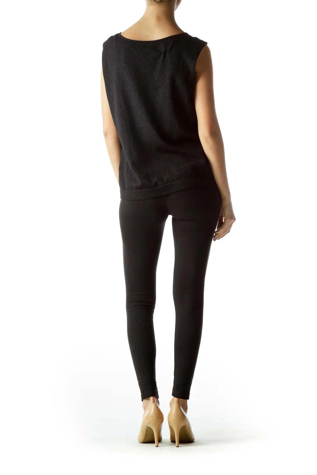 Back Silver Metallic Thread Sleeveless Knit Top