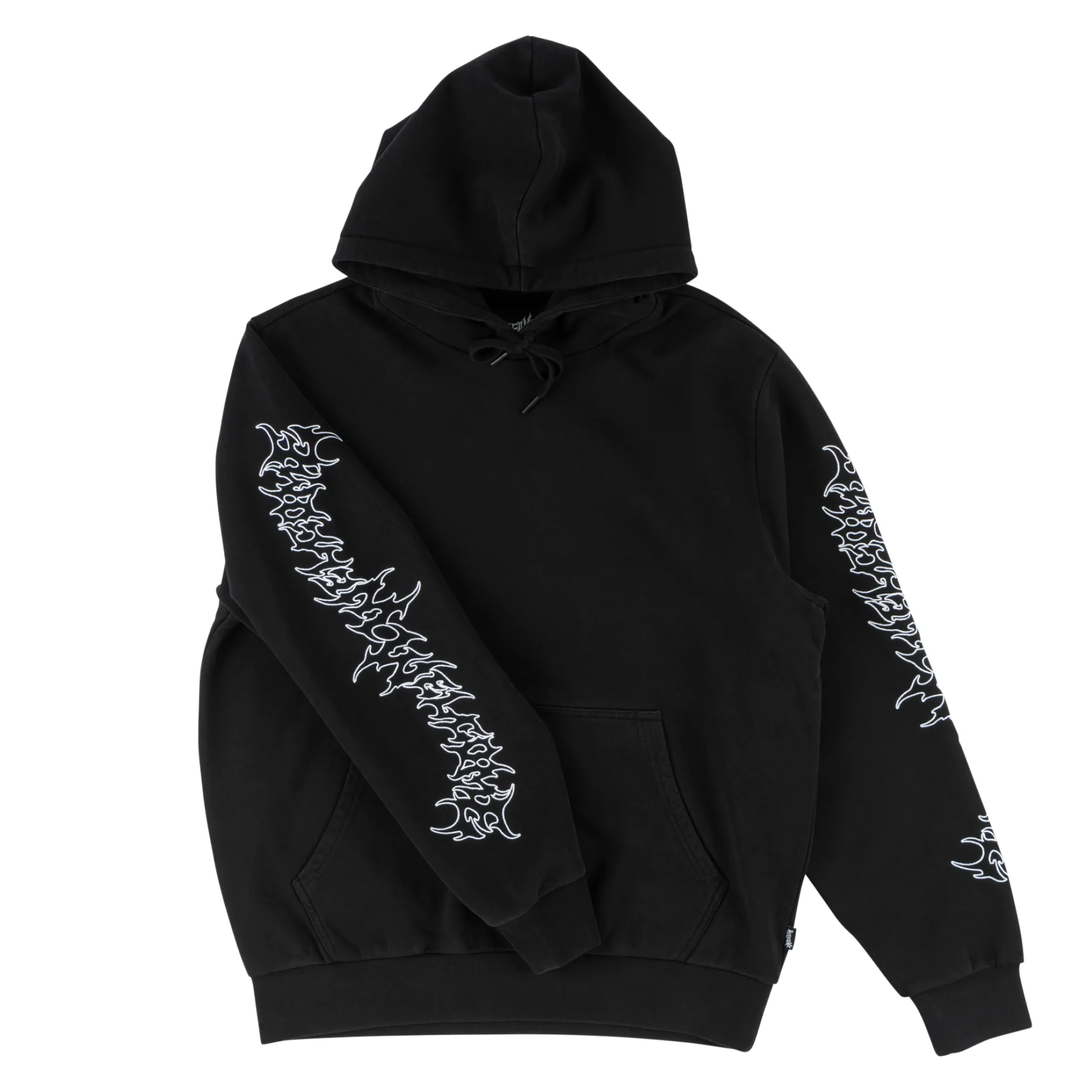 Barb Sleeve Embroidered Pigment-Dyed Hoodie - Black