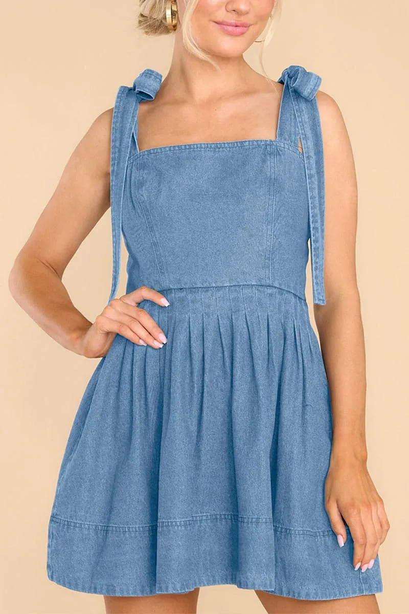 BC954 Tie Straps Denim Mini Dress