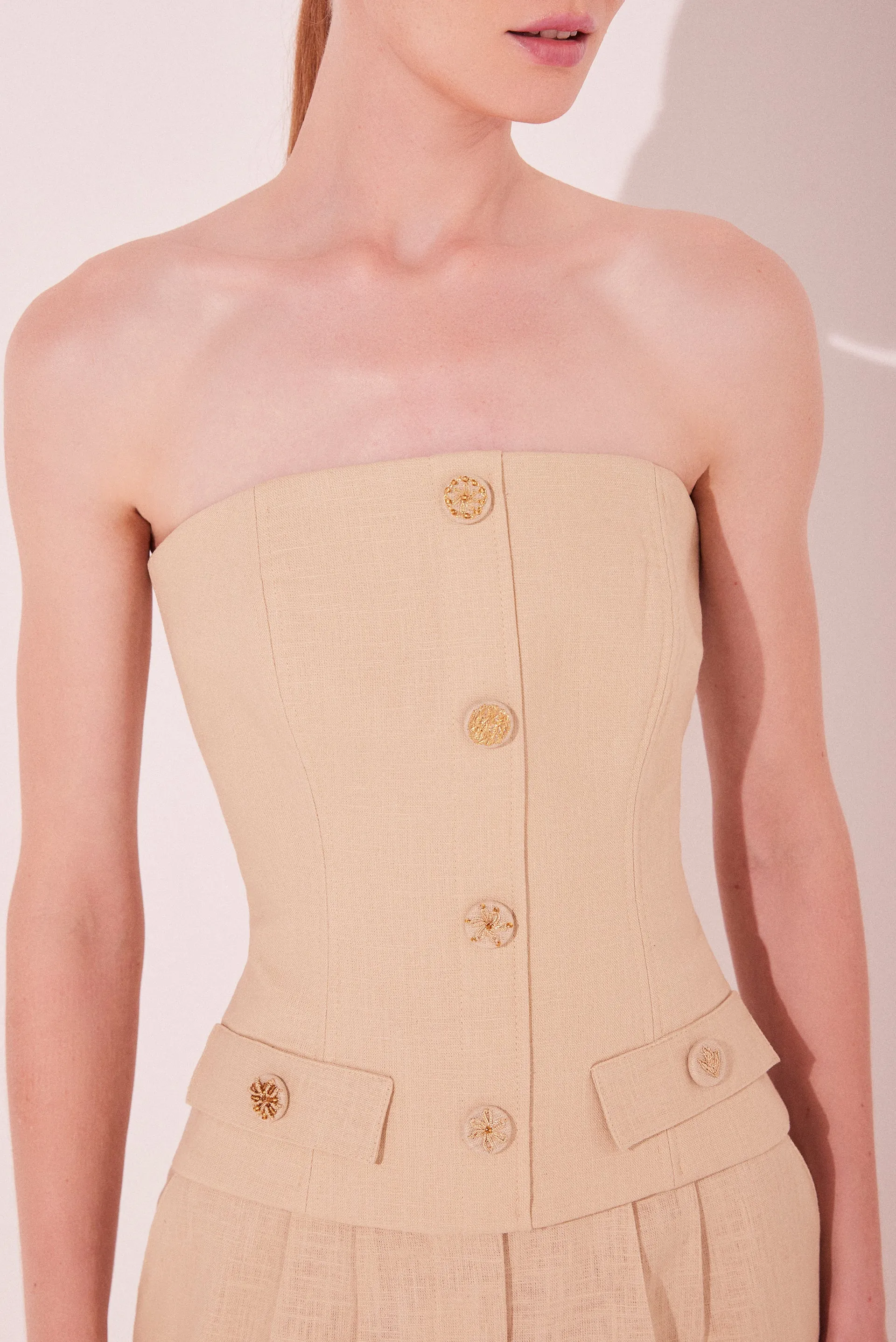 Beige Gaia Corset Strapless Top E5443A2224