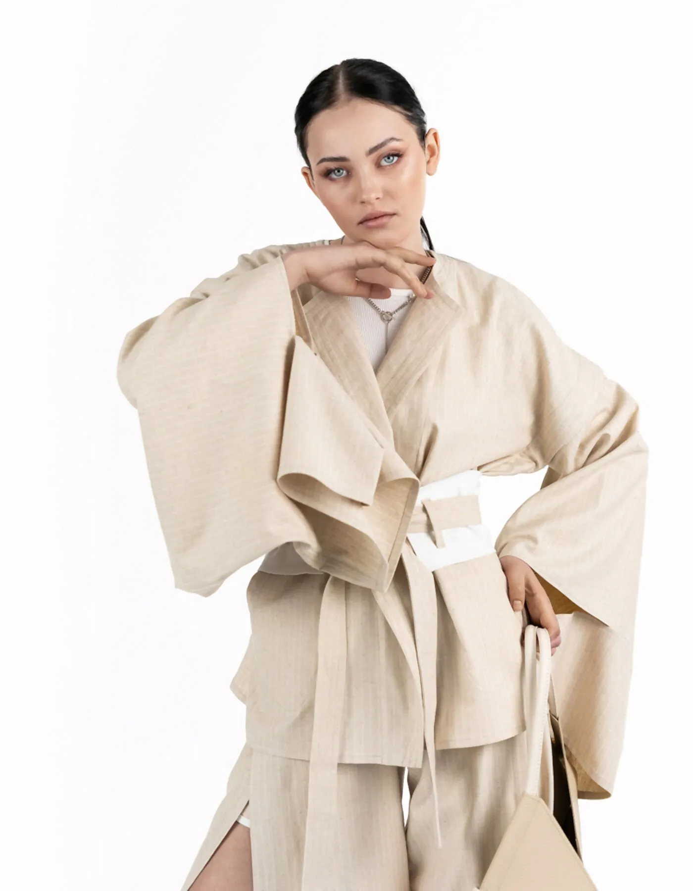 Beige linen kimono