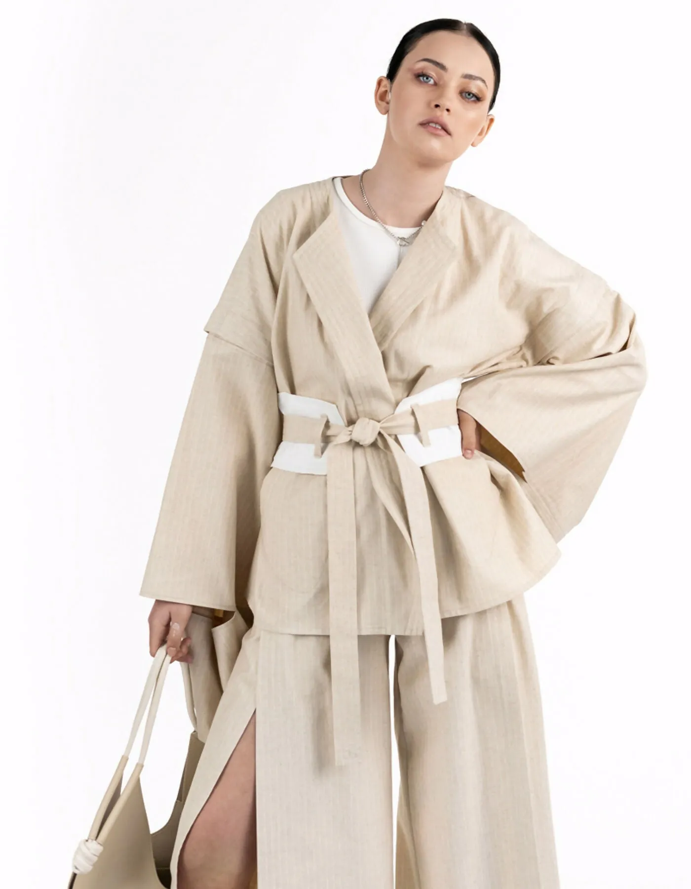 Beige linen kimono