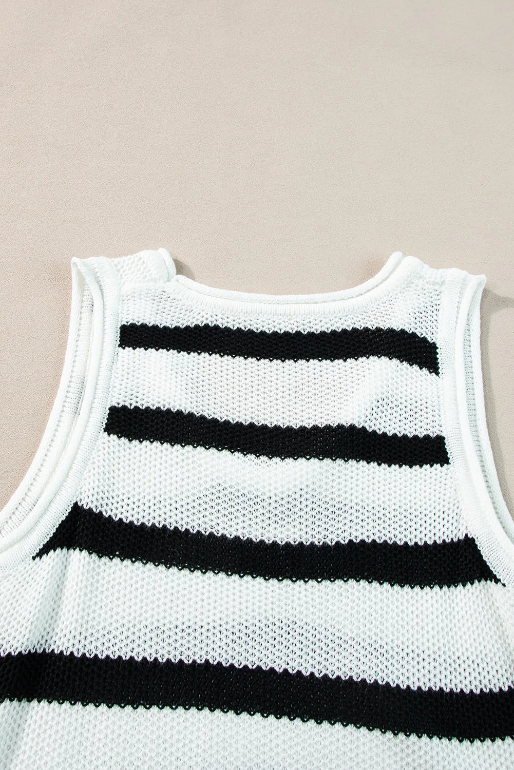 Beige Stripe Loose Knit Fringe Tank Top