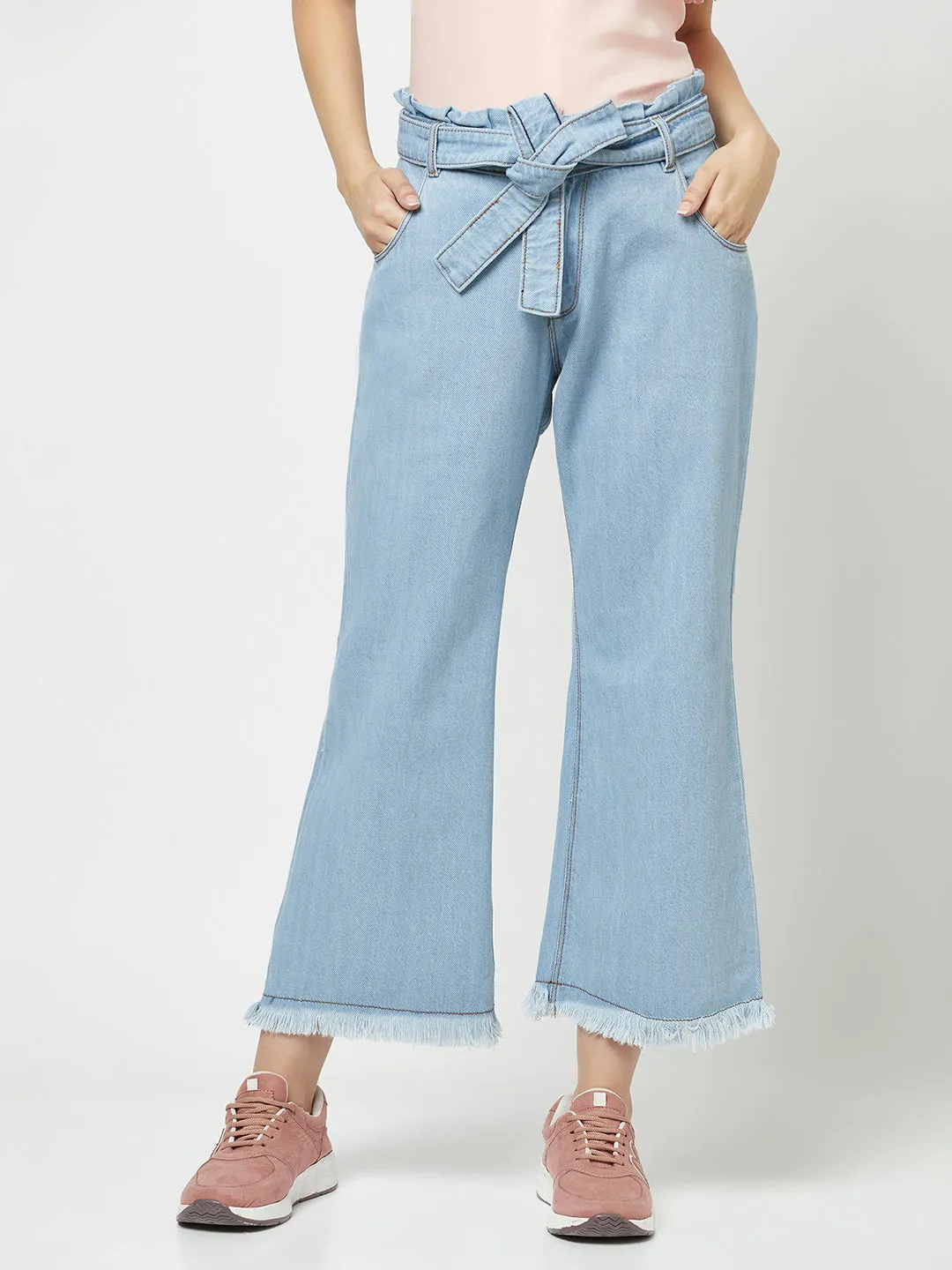 Belted Wide Cropped Jeans
