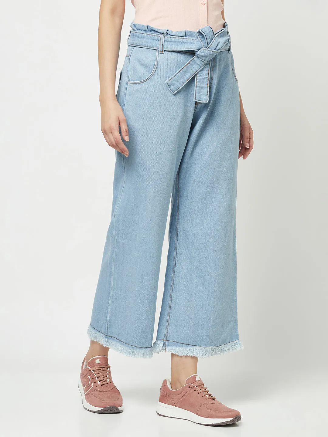 Belted Wide Cropped Jeans