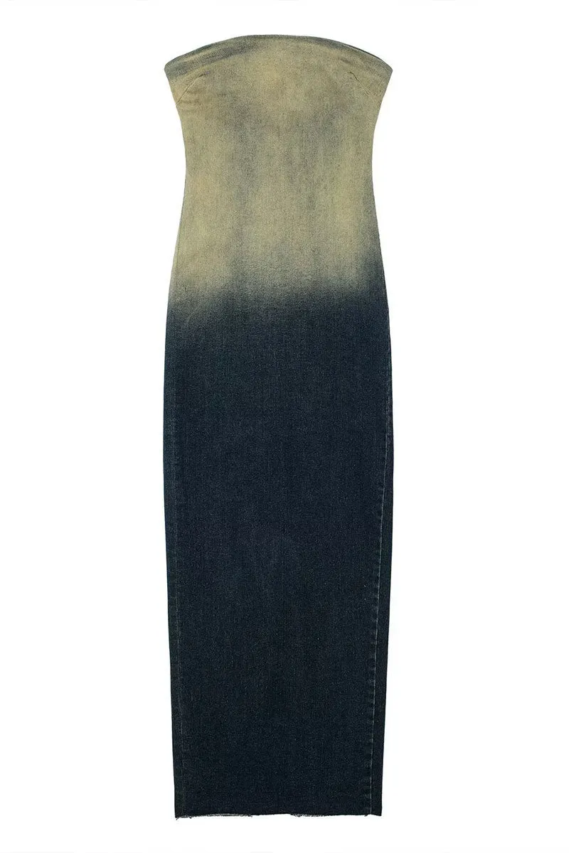 BF0340 Denim Strapless Long Dress