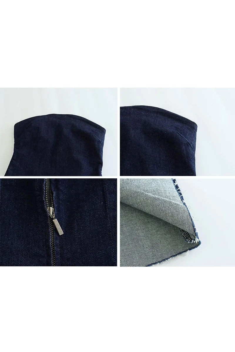 BF0340 Denim Strapless Long Dress