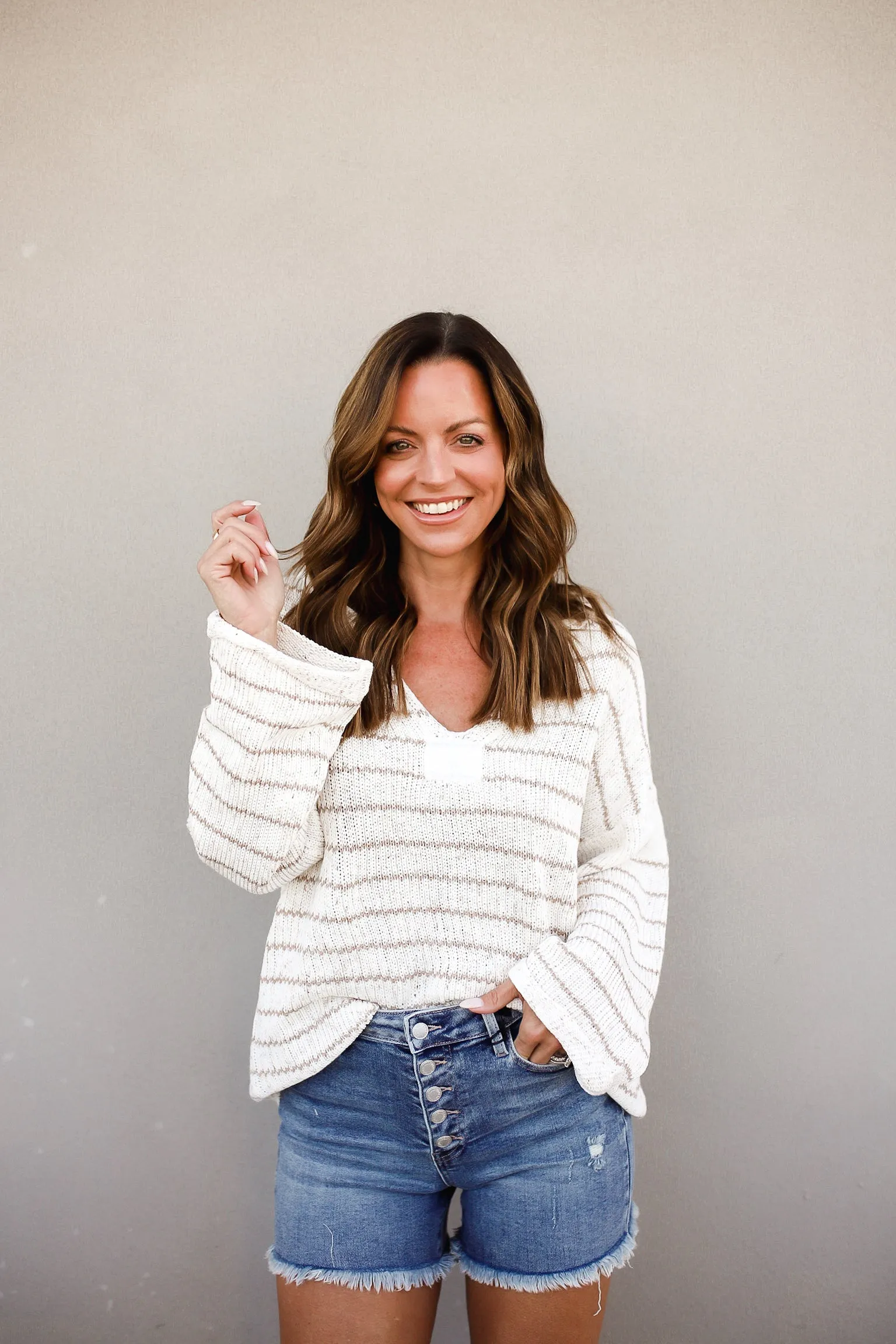 BiBi Stripe V-Neck Knit Top