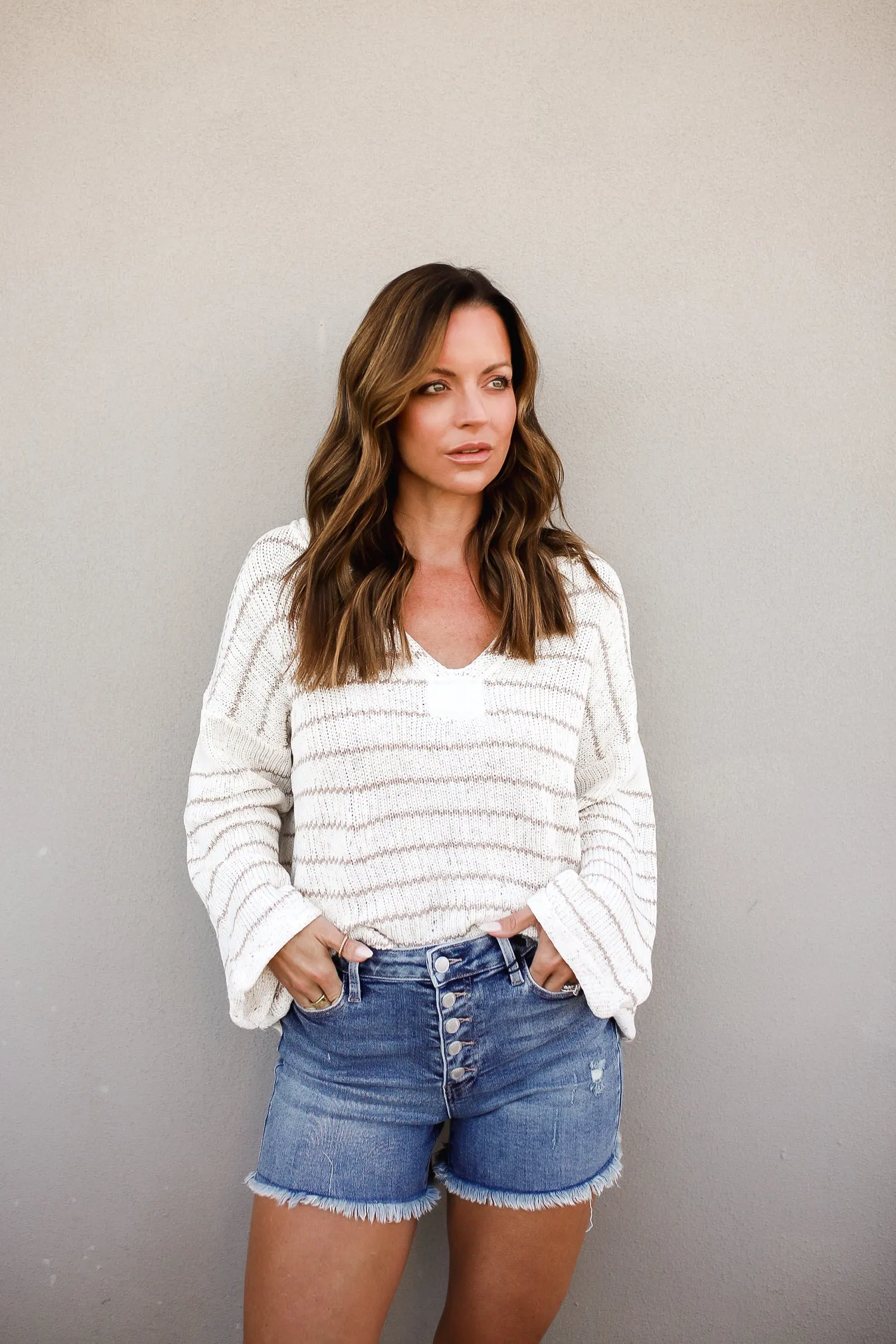 BiBi Stripe V-Neck Knit Top