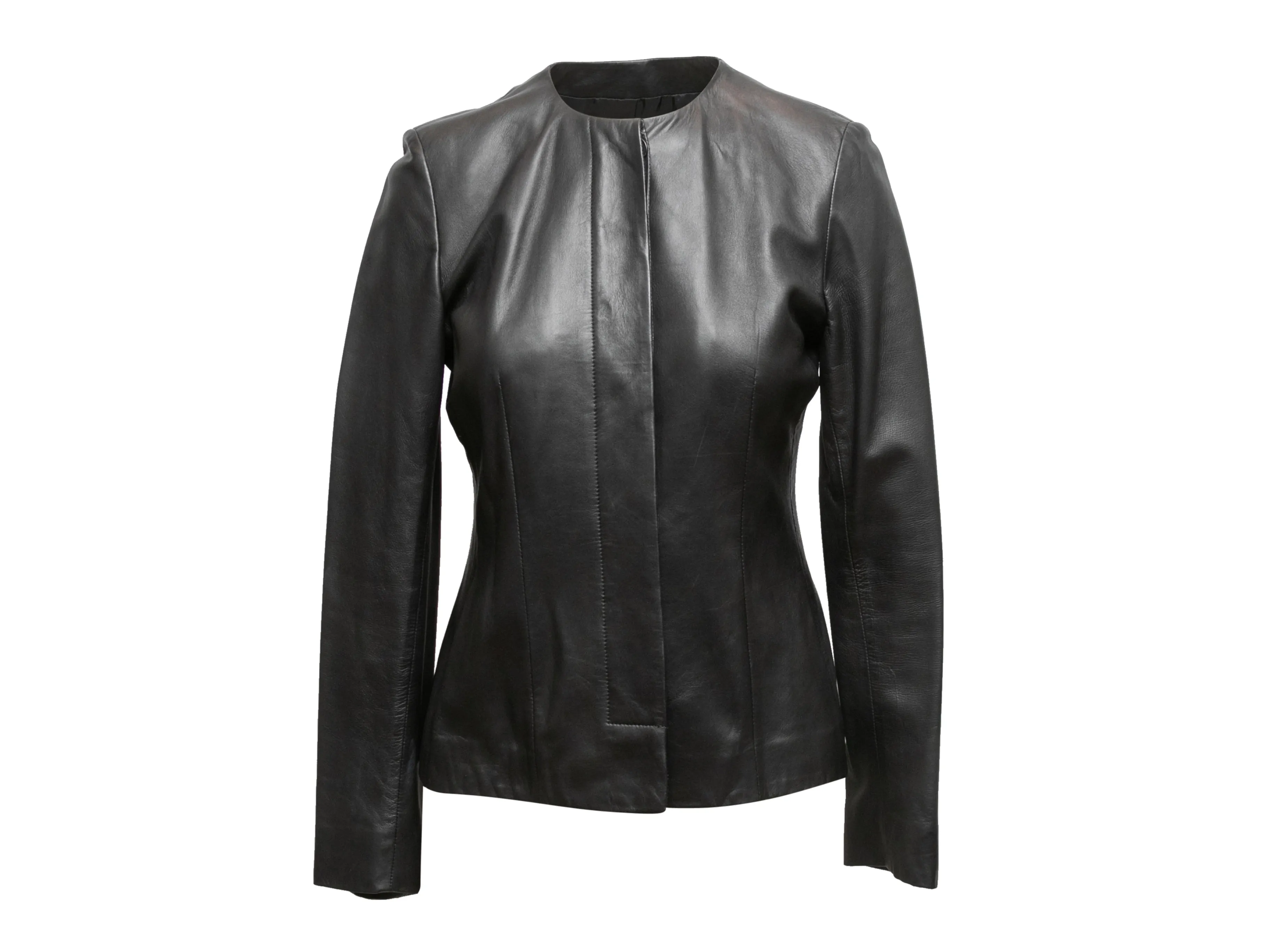 Black Agnona Leather Jacket Size IT 42