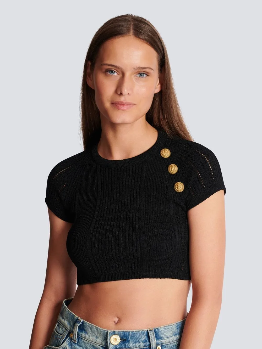 Black Buttoned Knit Top