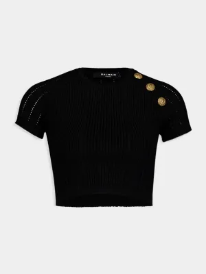 Black Buttoned Knit Top