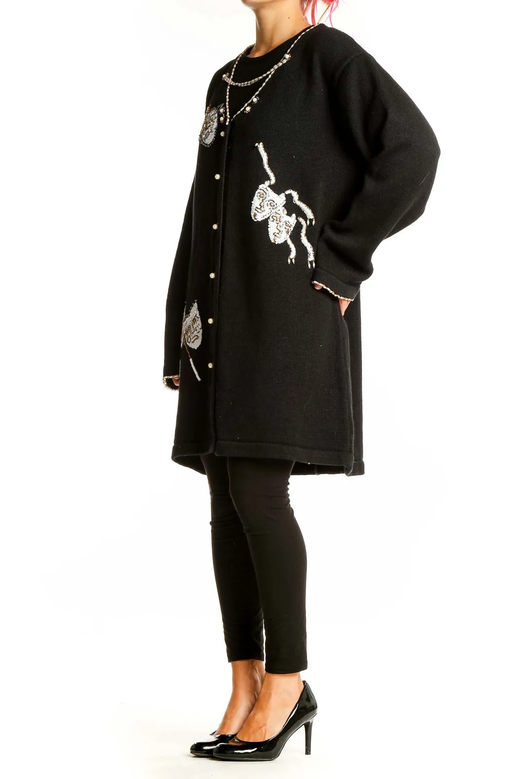 Black Embellished Theater Knit Cardigan