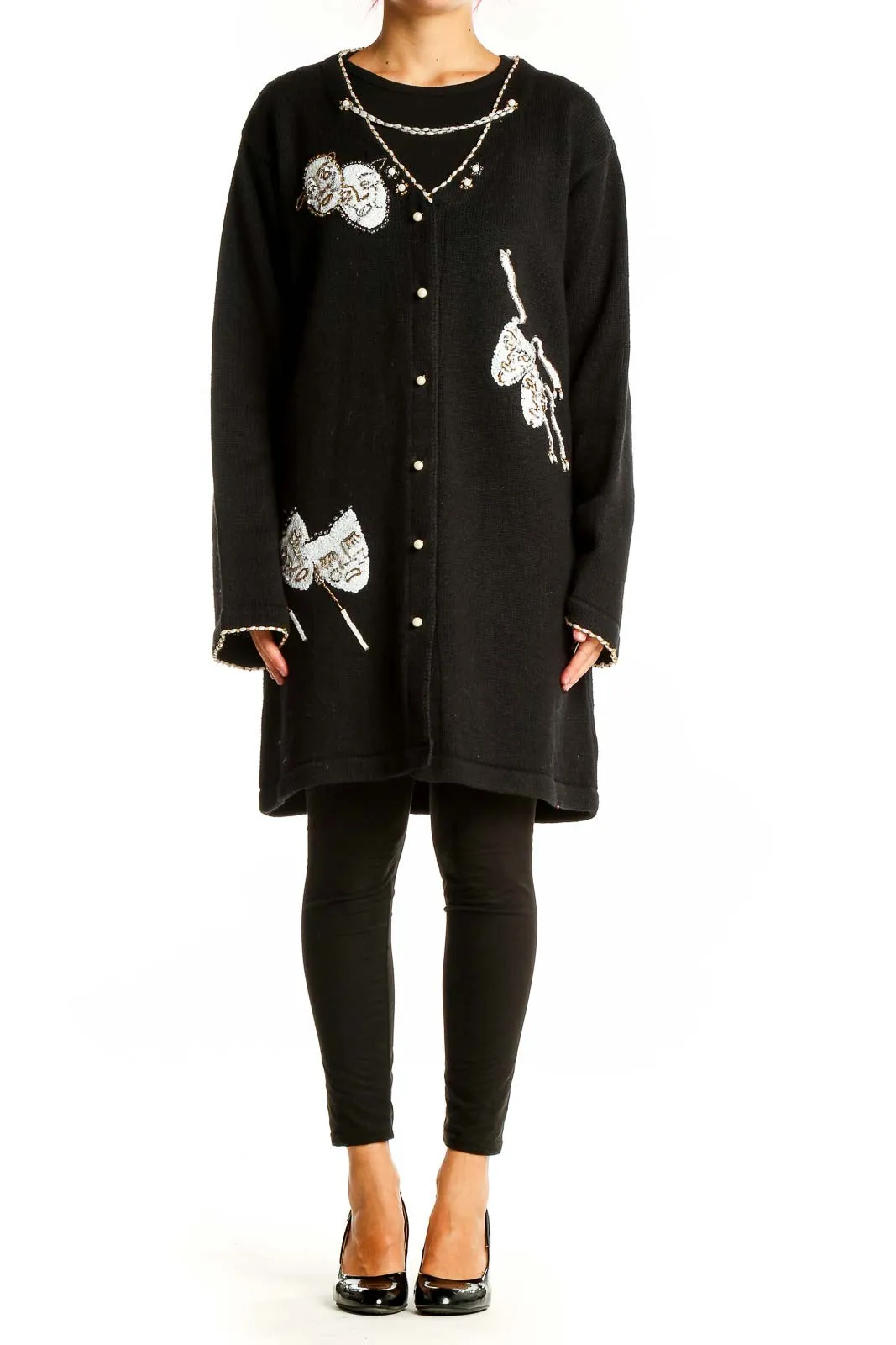 Black Embellished Theater Knit Cardigan