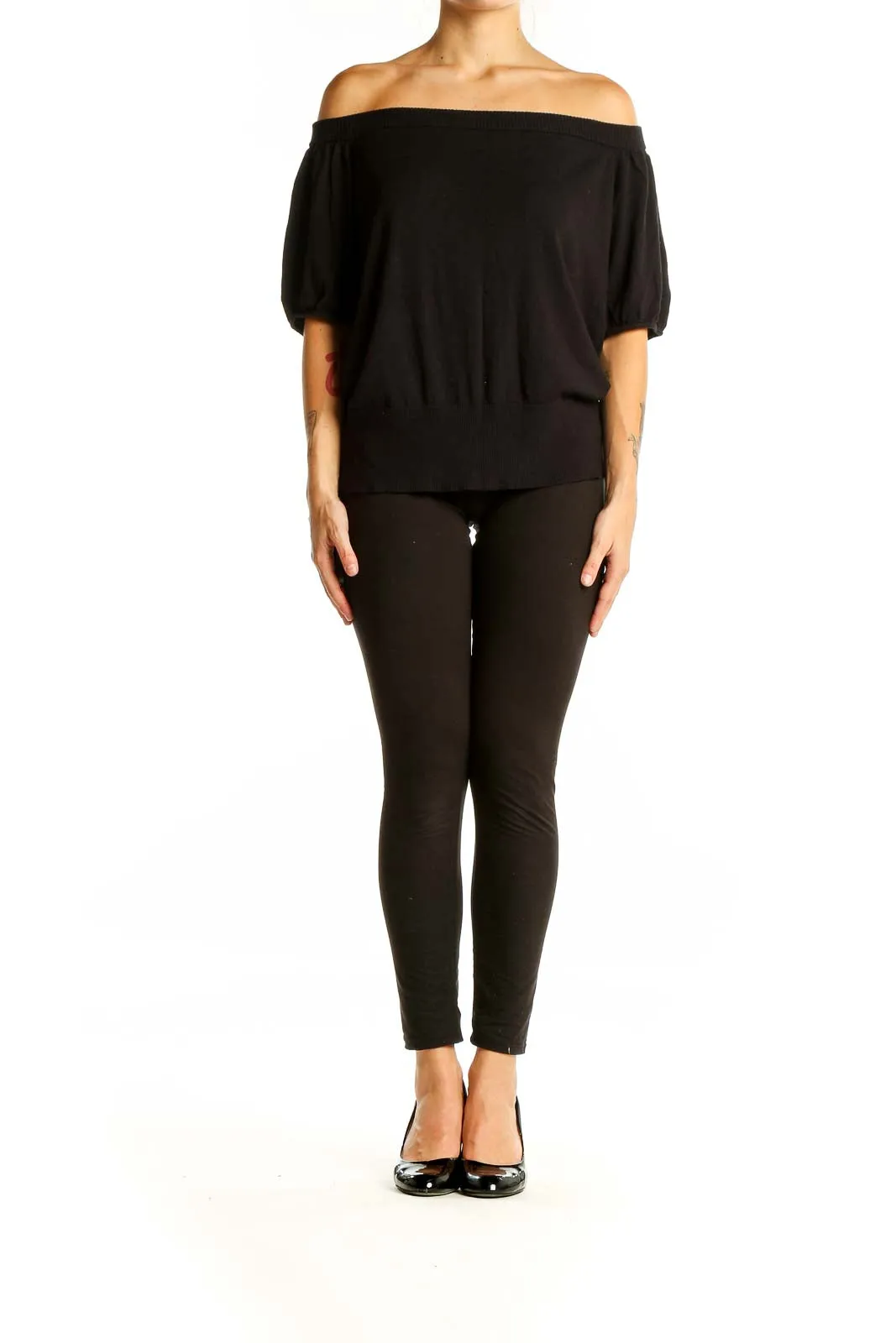 Black Off-Shoulder Knit Top