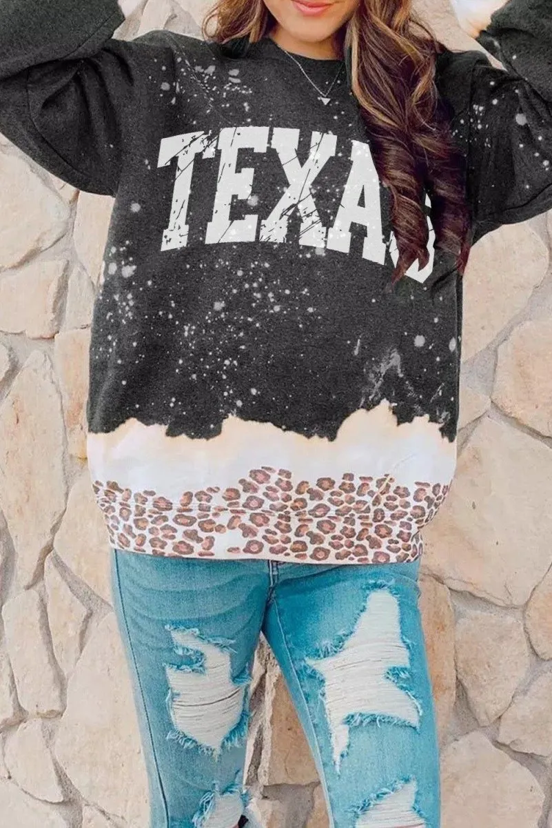 Black "TEXAS" Leopard Sweatshirt