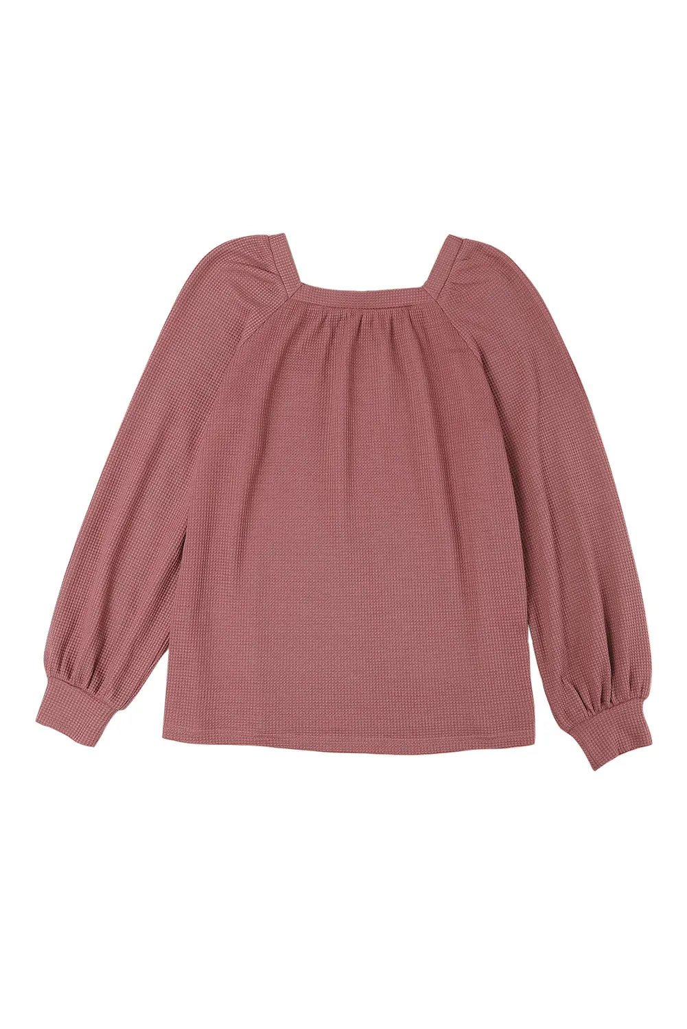 Black Scoop Neck Puff Sleeve Waffle Knit Top