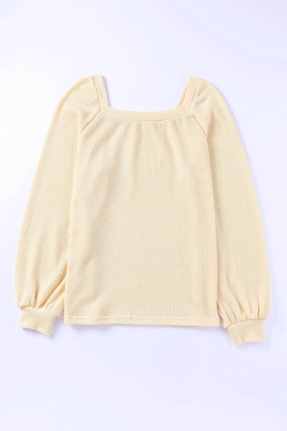 Black Scoop Neck Puff Sleeve Waffle Knit Top